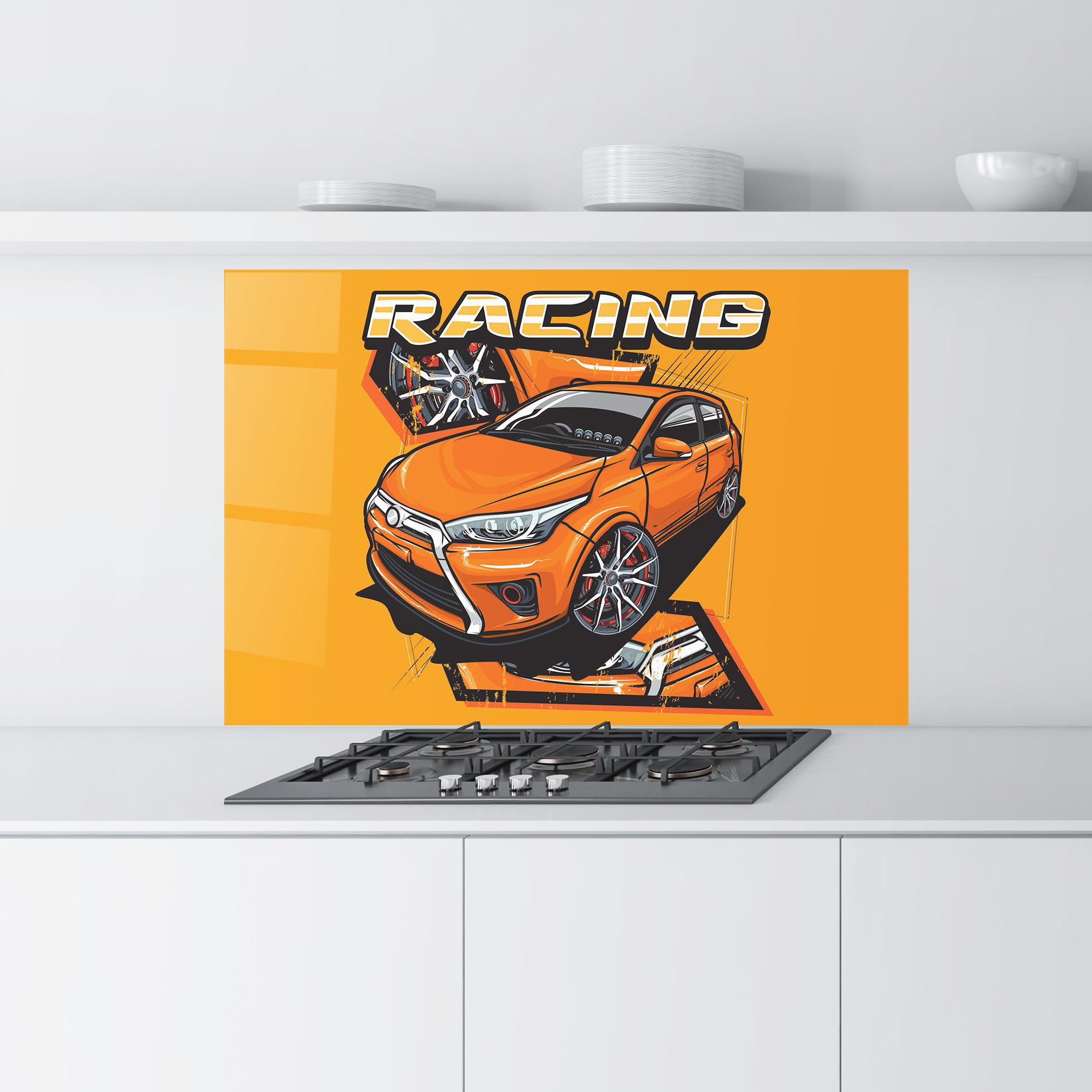 Стъклен панел за кухня Racing Orange Car mockup 9