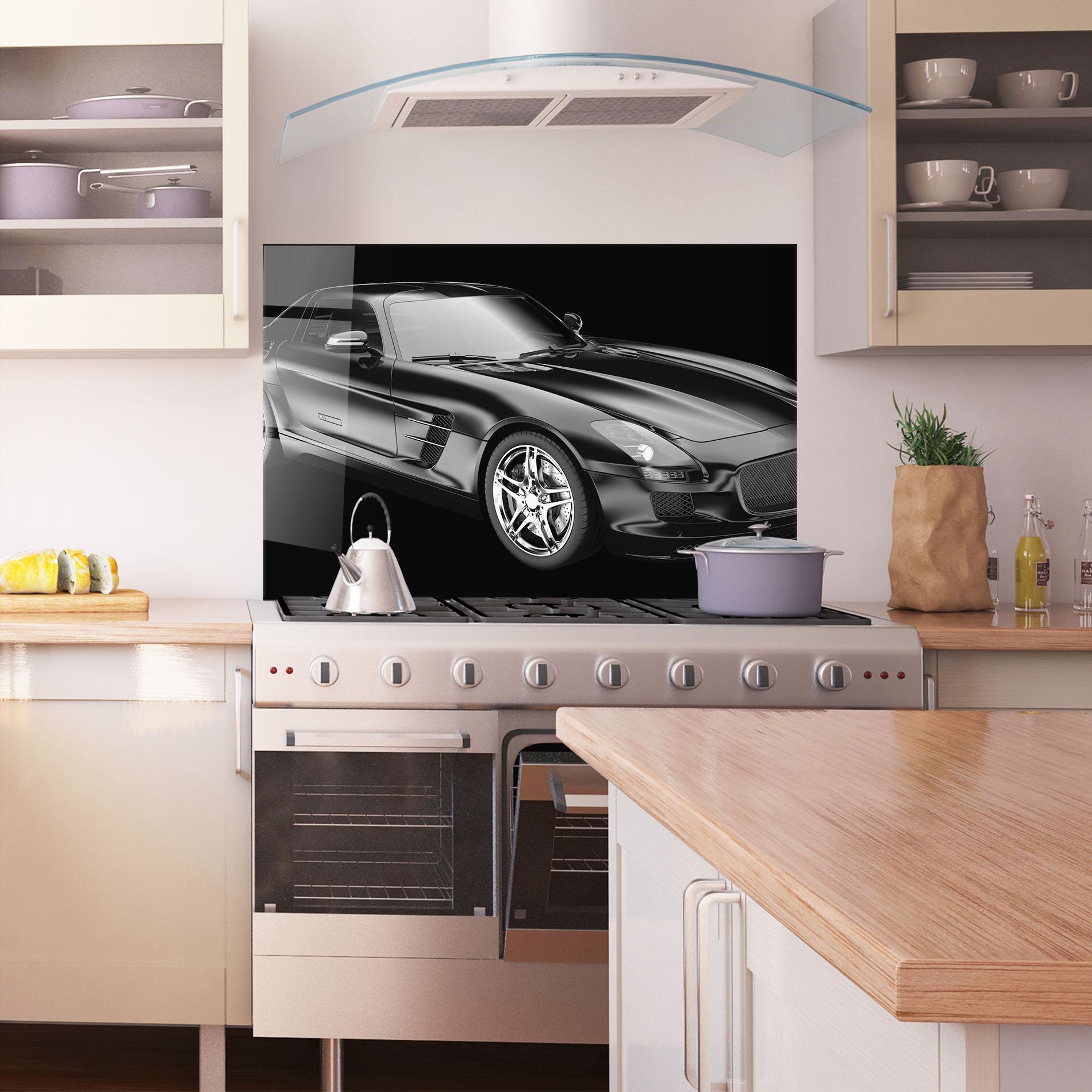 Стъклен панел за кухня Black Matte Mercedes mockup 1