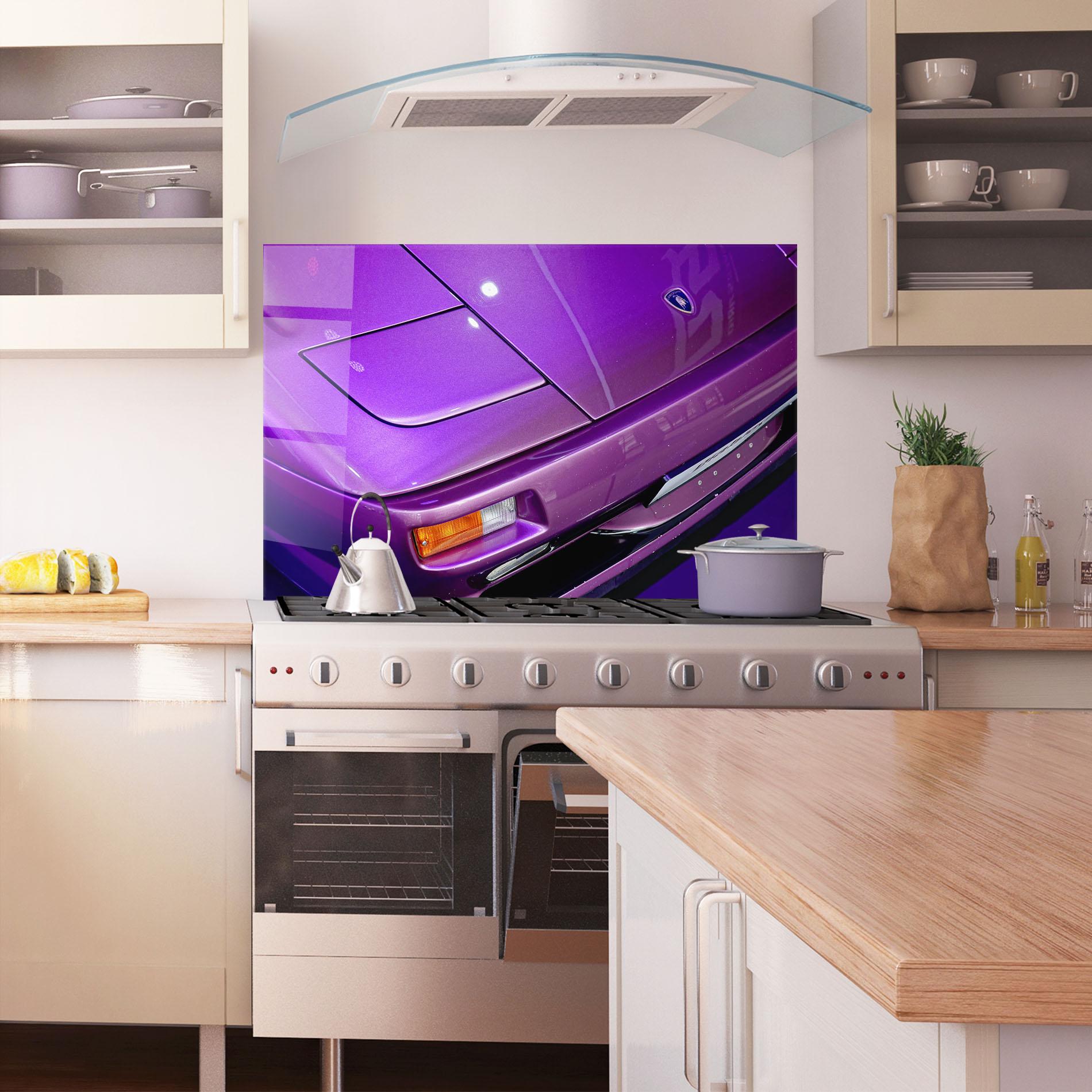 Стъклен панел за кухня Purple Lambo Headlight mockup 1