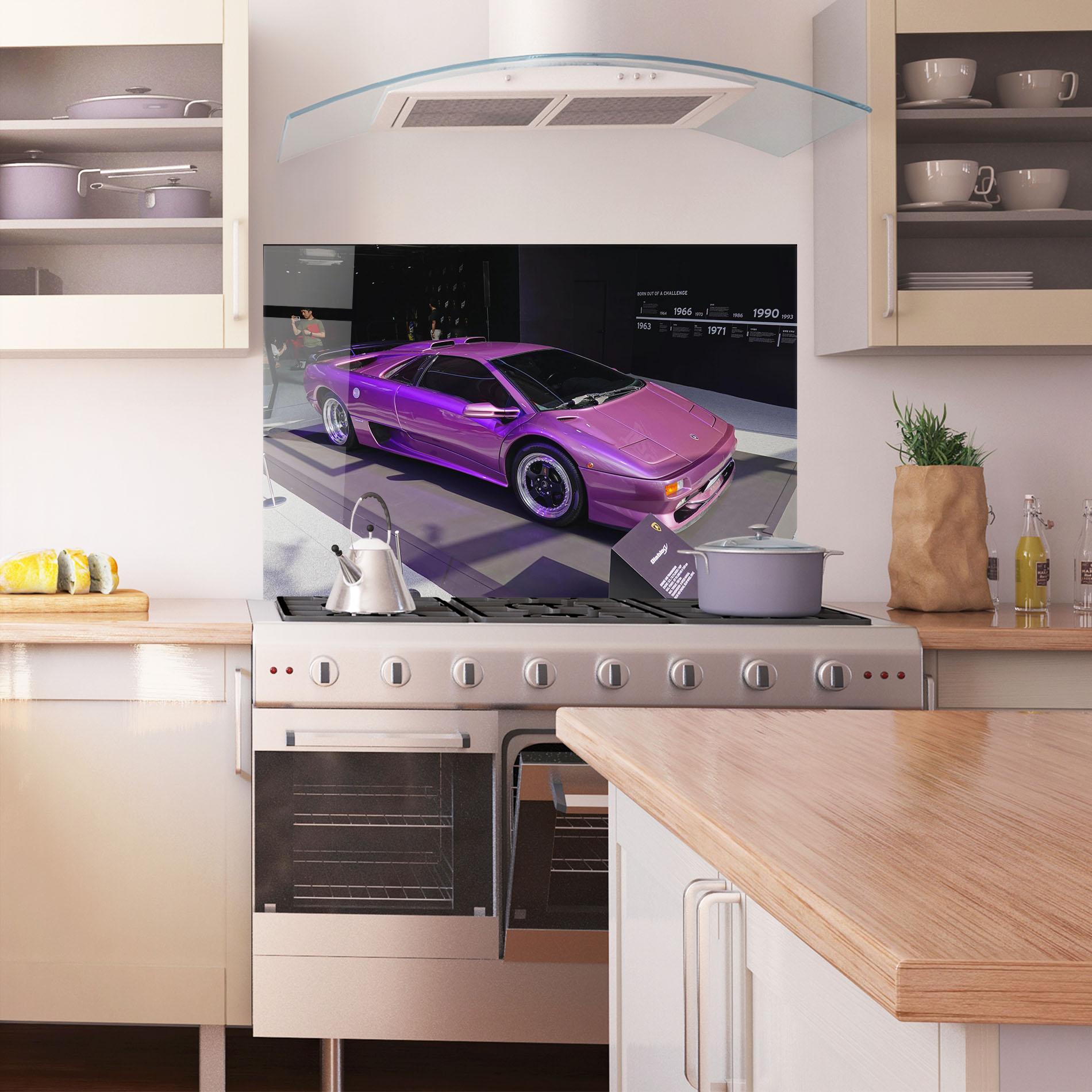 Стъклен панел за кухня Purple Lambo mockup 1