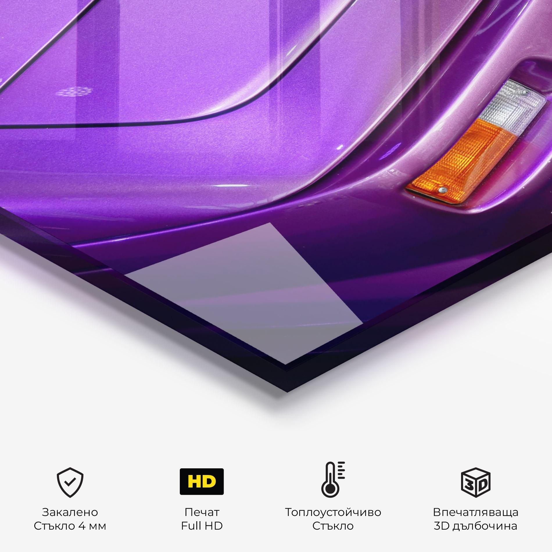 Стъклен панел за кухня Purple Lambo Headlight mockup 2