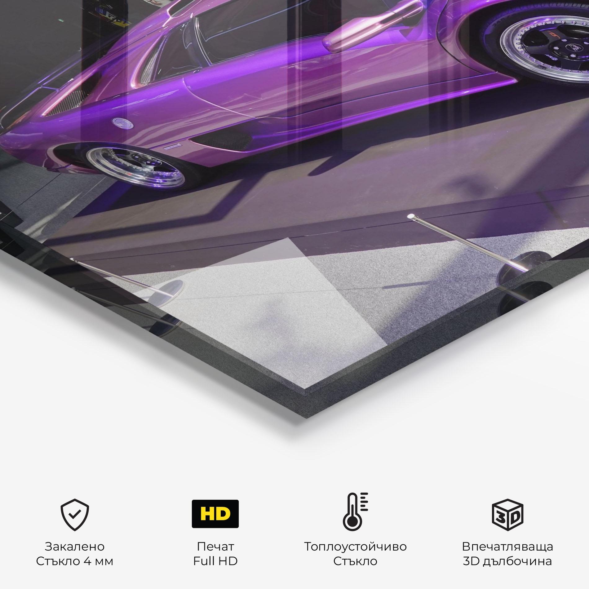 Стъклен панел за кухня Purple Lambo mockup 2