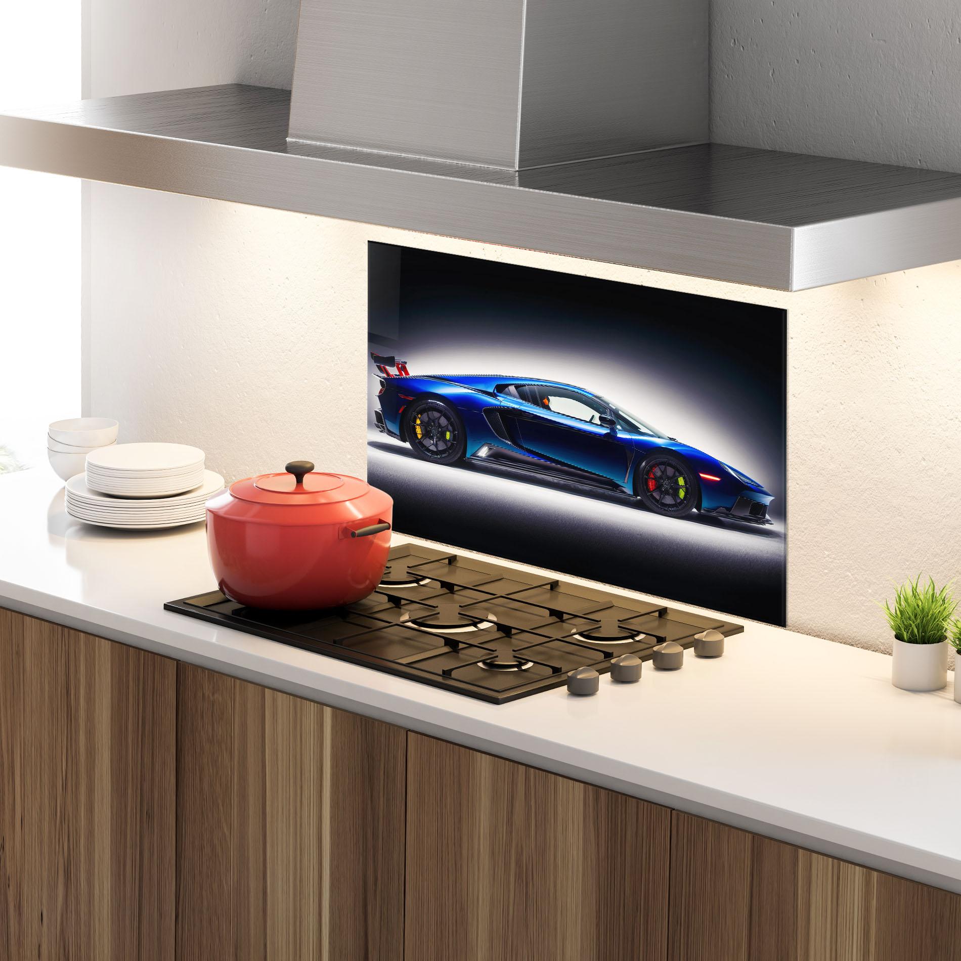Стъклен панел за кухня Blue Hypercar Side mockup 4