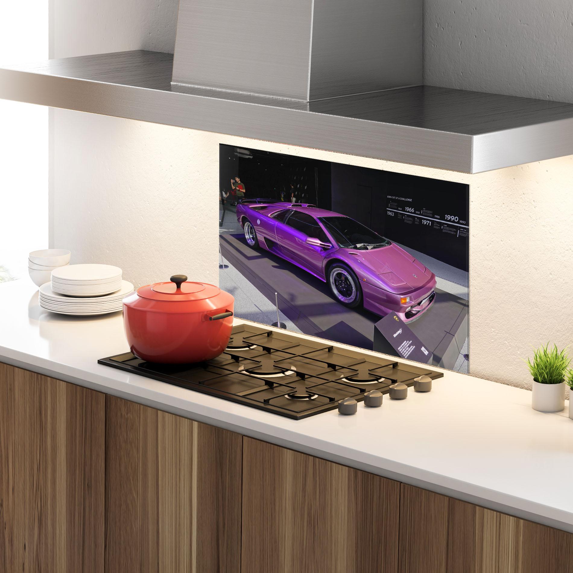 Стъклен панел за кухня Purple Lambo mockup 4