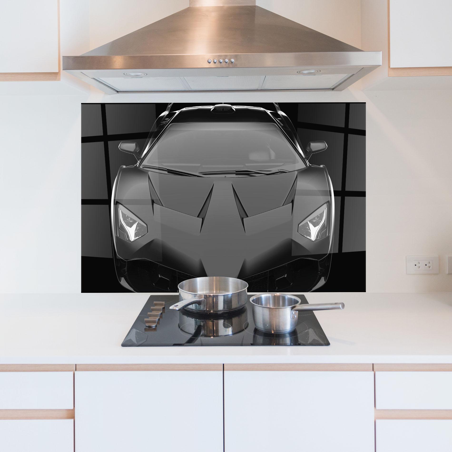 Стъклен панел за кухня Black Matte Lambo mockup 5