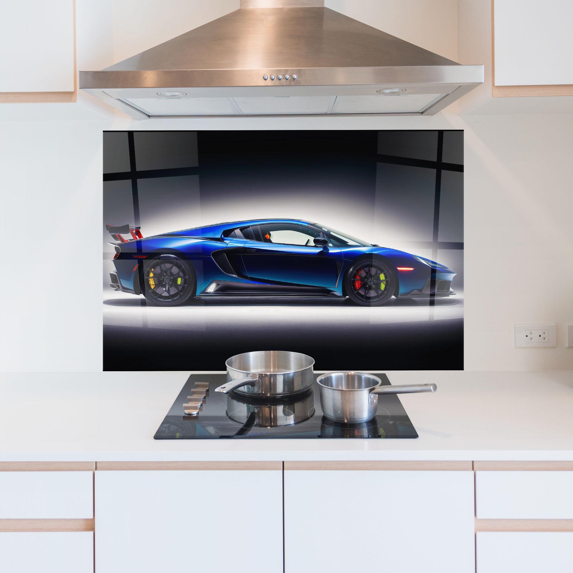 Стъклен панел за кухня Blue Hypercar Side mockup 5
