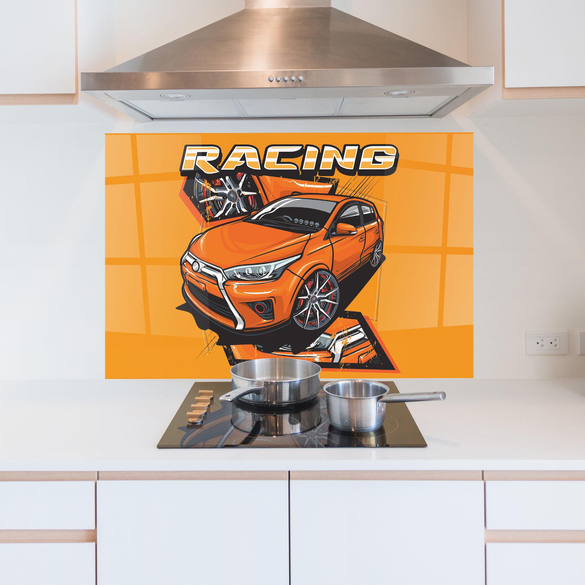 Стъклен панел за кухня Racing Orange Car mockup 5