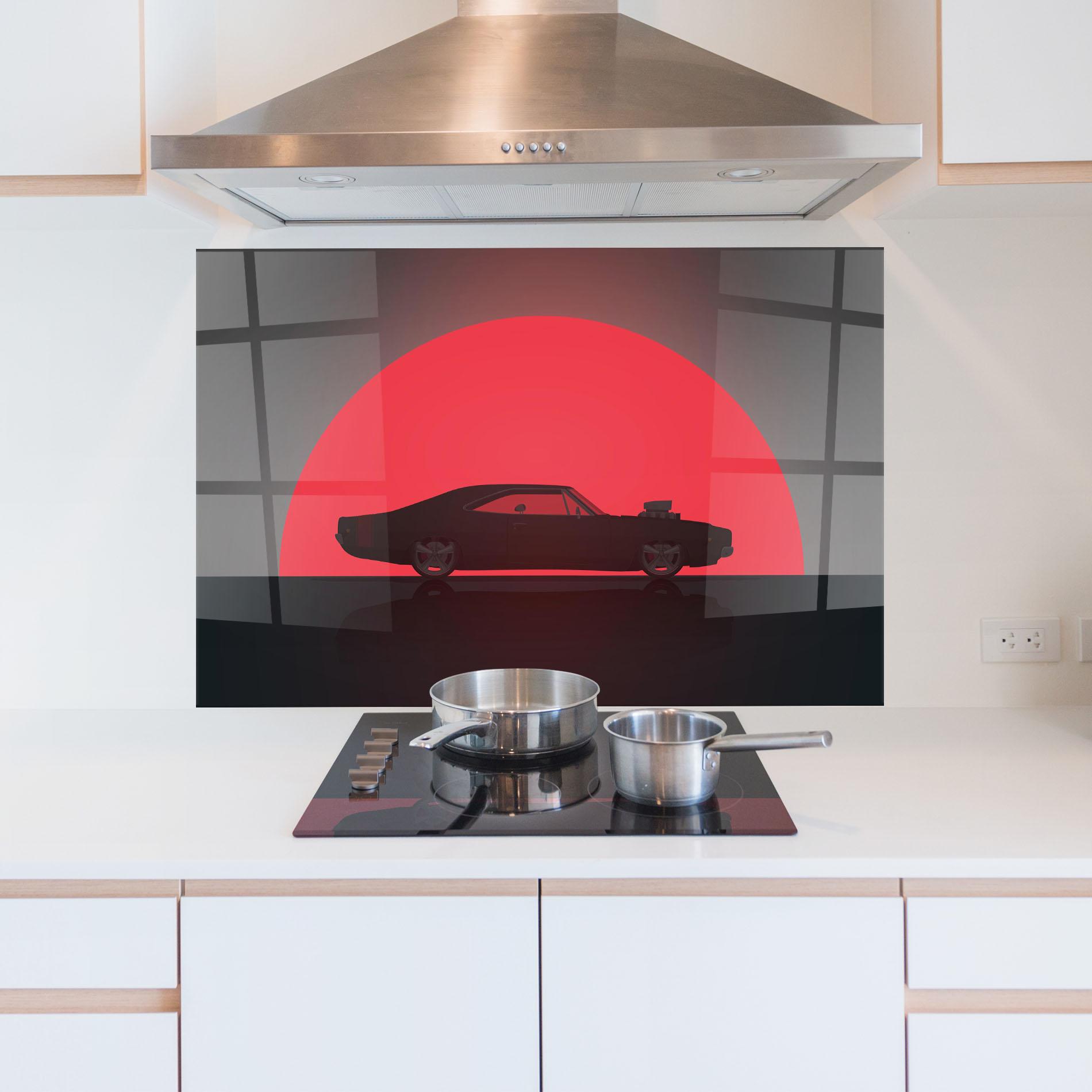 Стъклен панел за кухня Red Sun Car mockup 5