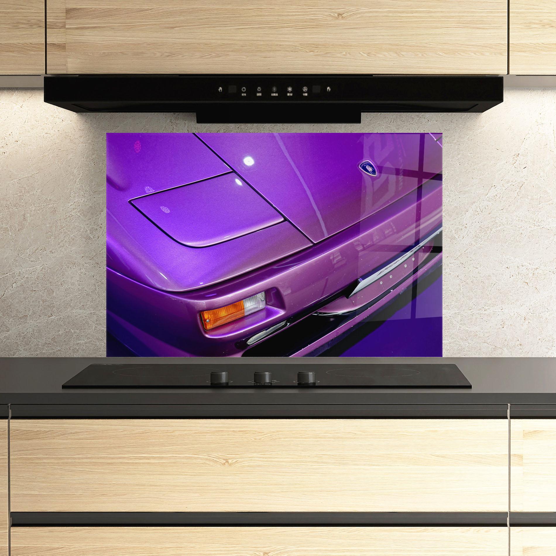 Стъклен панел за кухня Purple Lambo Headlight mockup 3