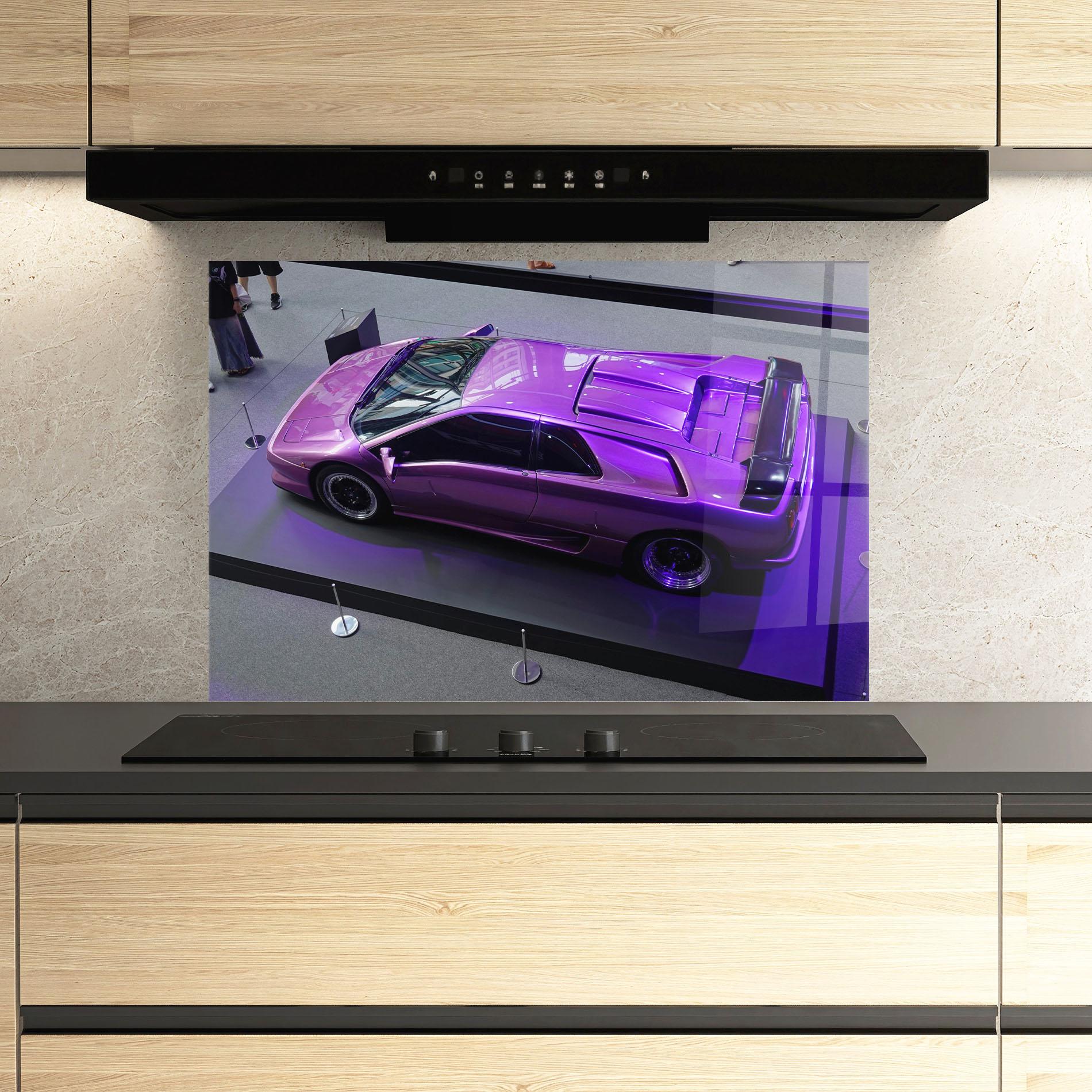 Стъклен панел за кухня Purple Old Lambo mockup 3