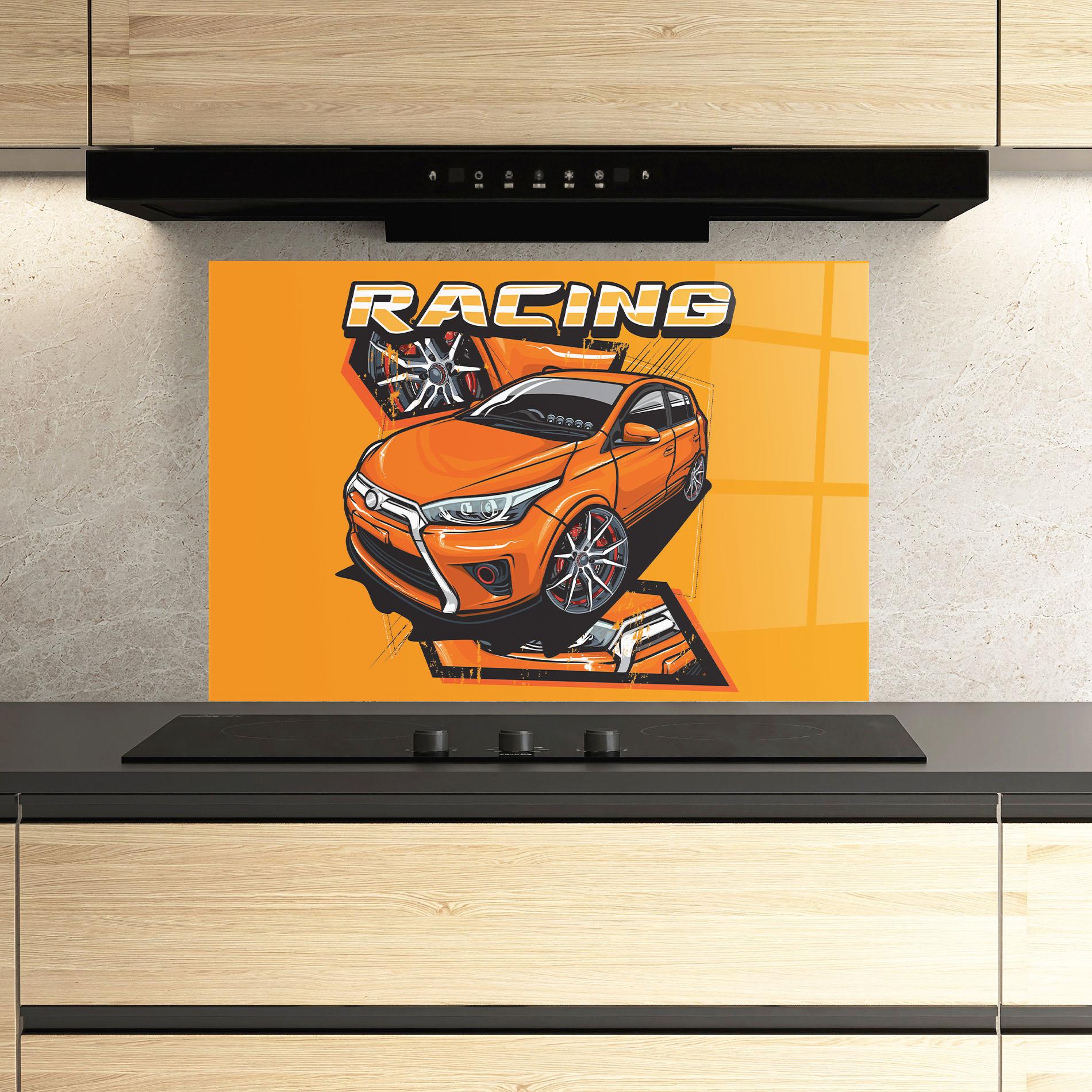 Стъклен панел за кухня Racing Orange Car mockup 3