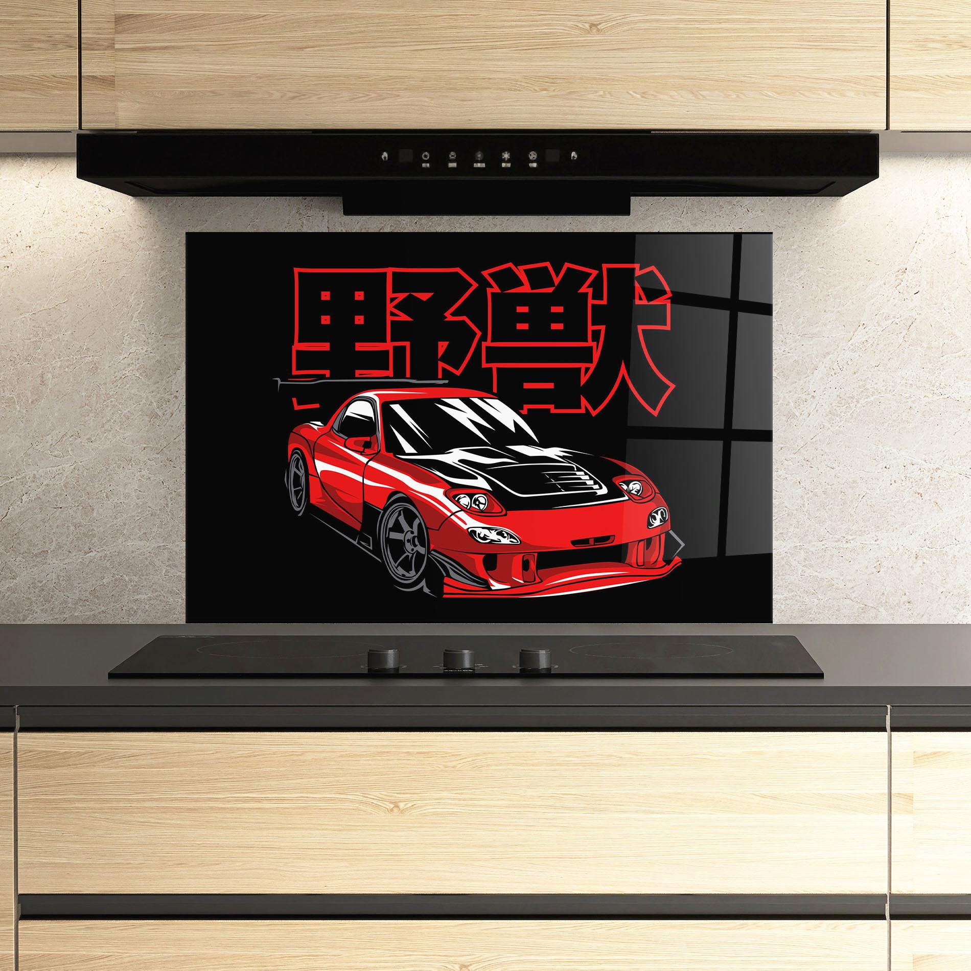 Стъклен панел за кухня Red Black Car mockup 3