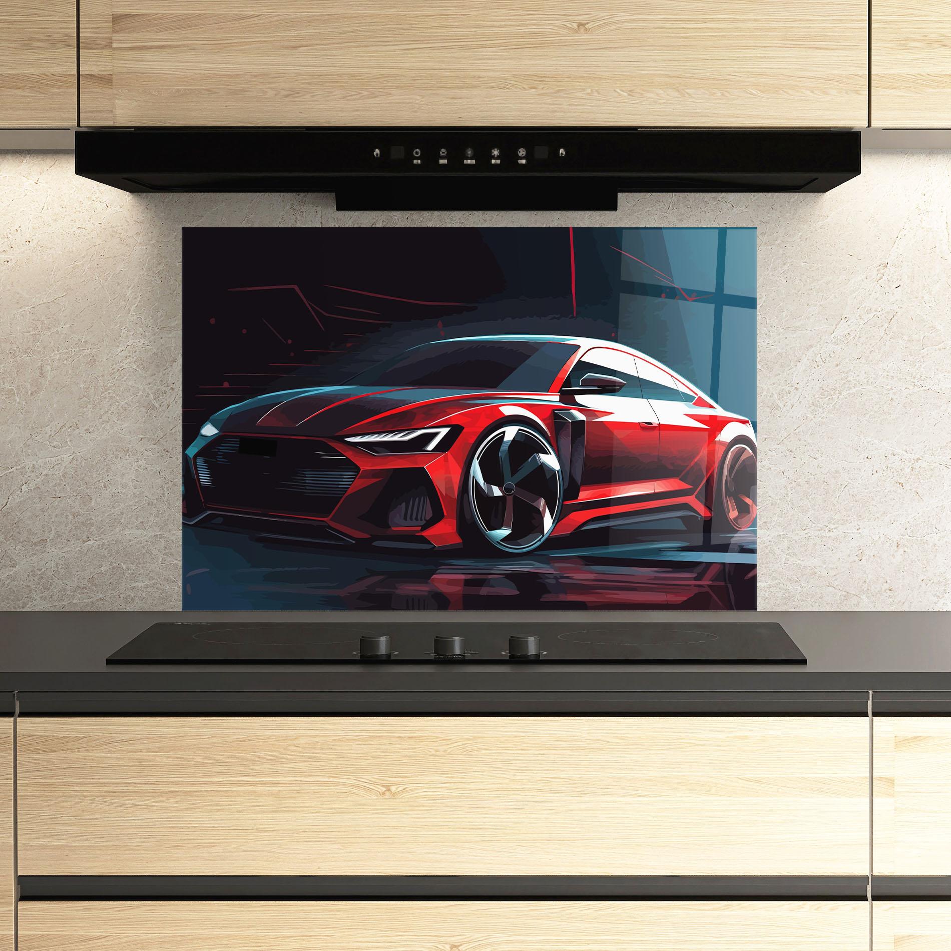 Стъклен панел за кухня Red Blue Sport Car mockup 3