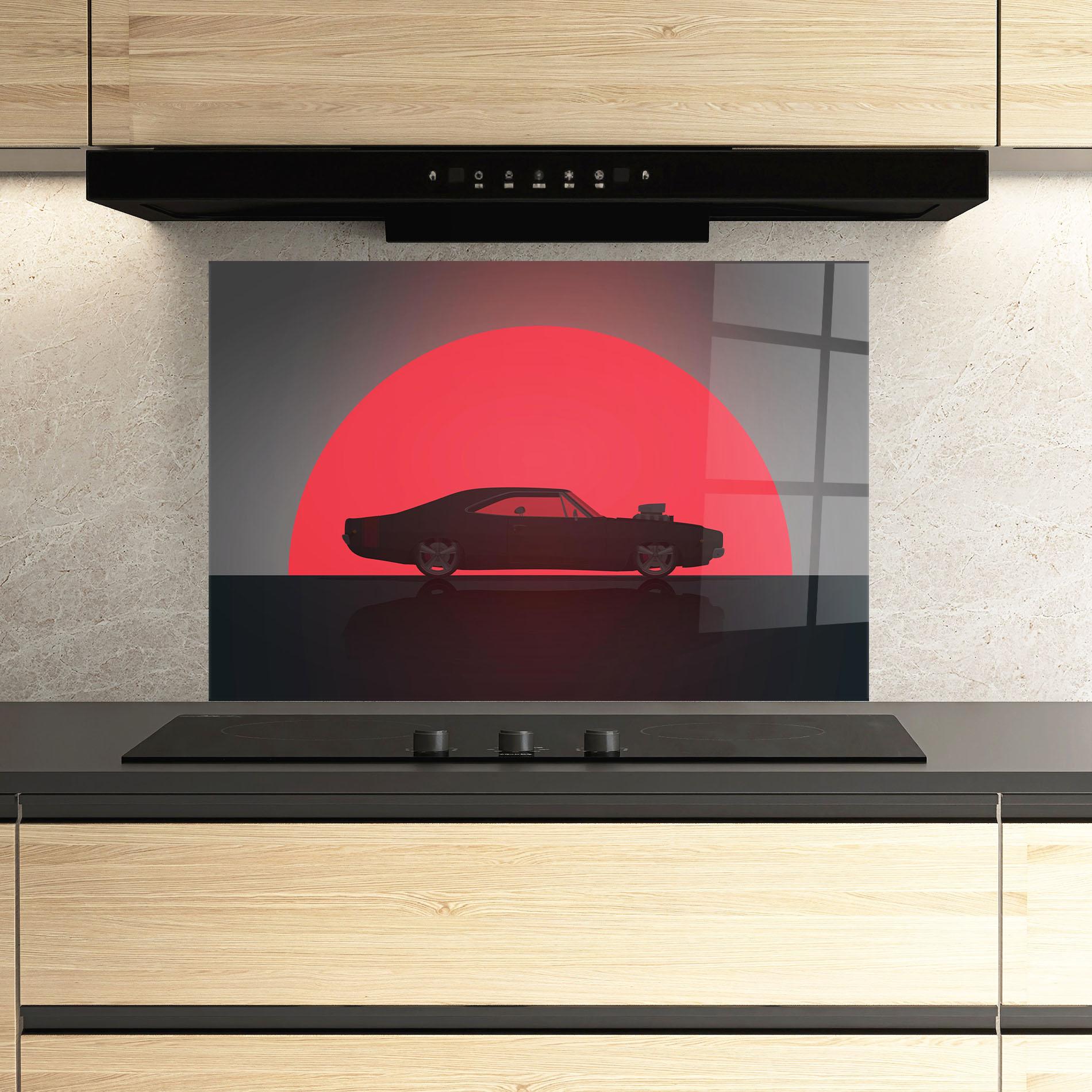 Стъклен панел за кухня Red Sun Car mockup 3