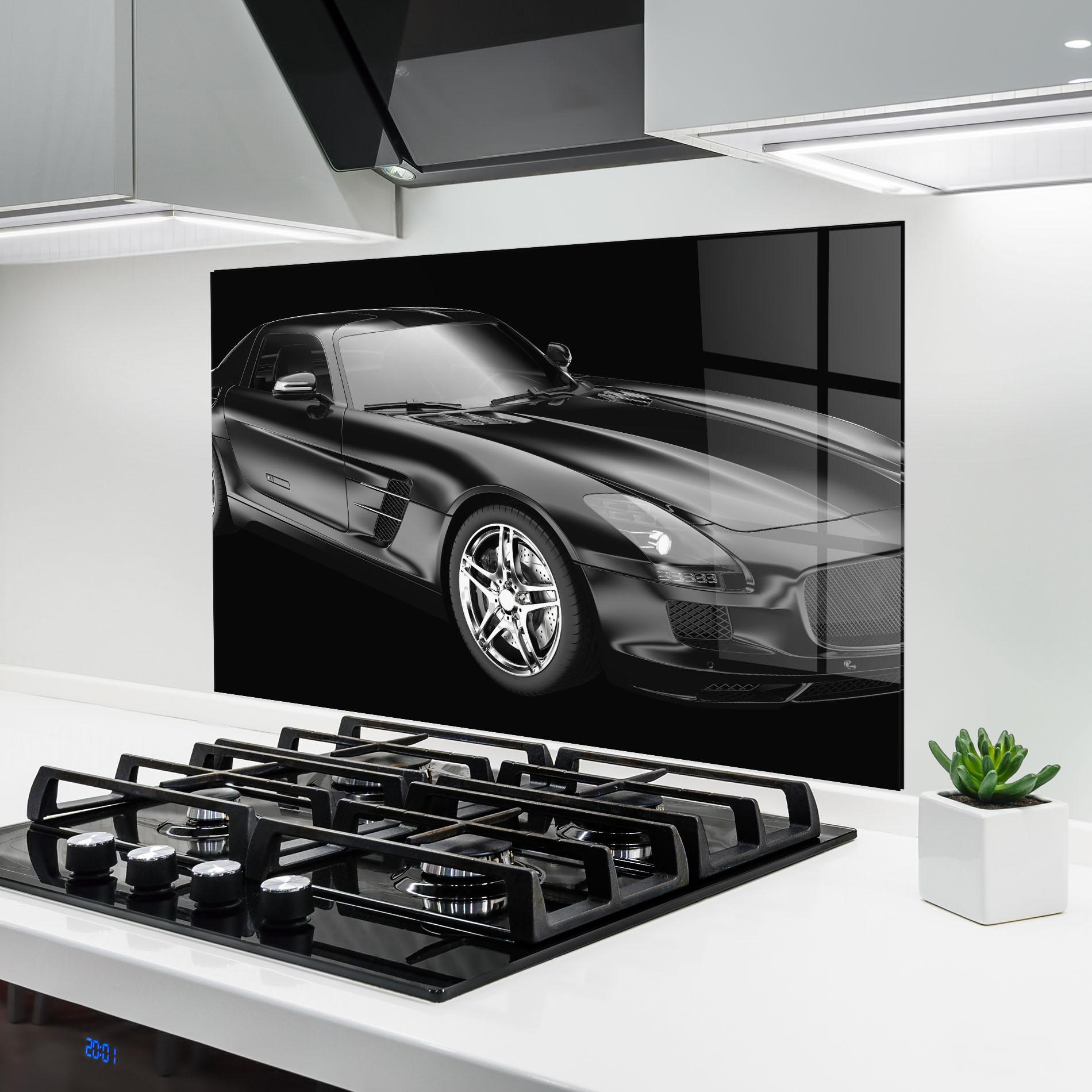 Стъклен панел за кухня Black Matte Mercedes mockup 6