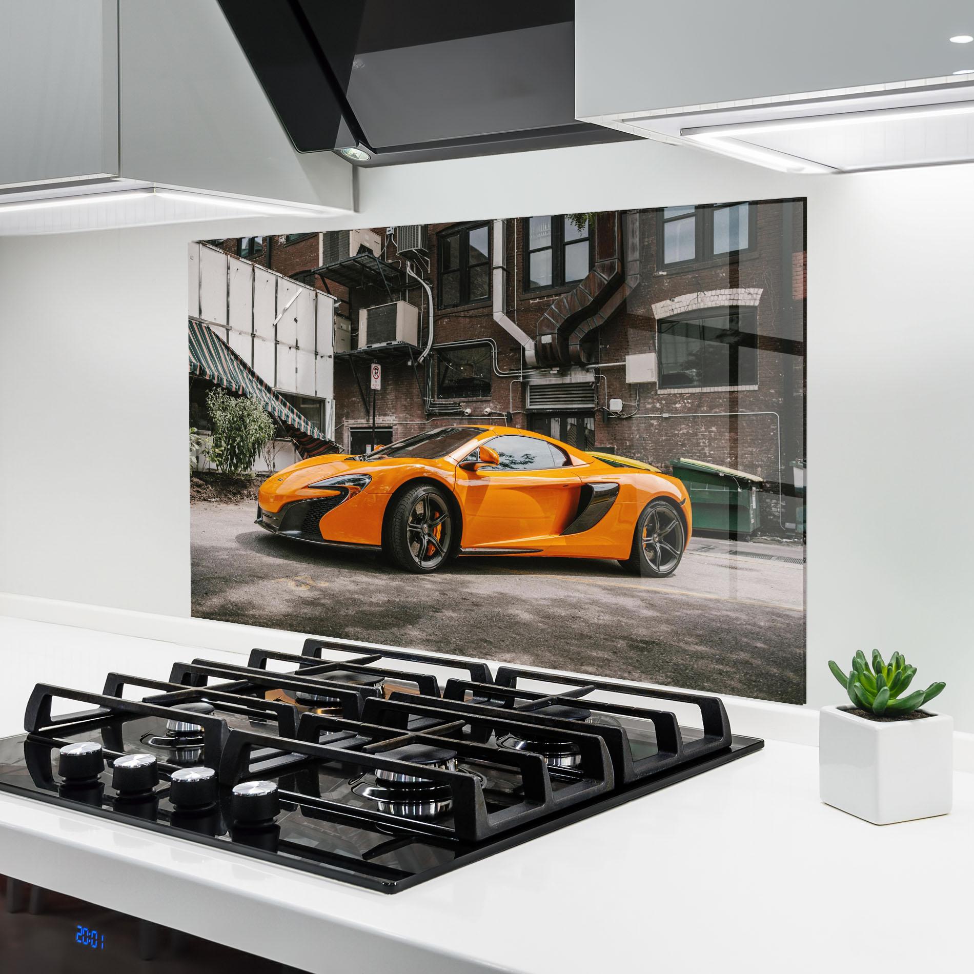 Стъклен панел за кухня Orange Mclaren Photo mockup 6