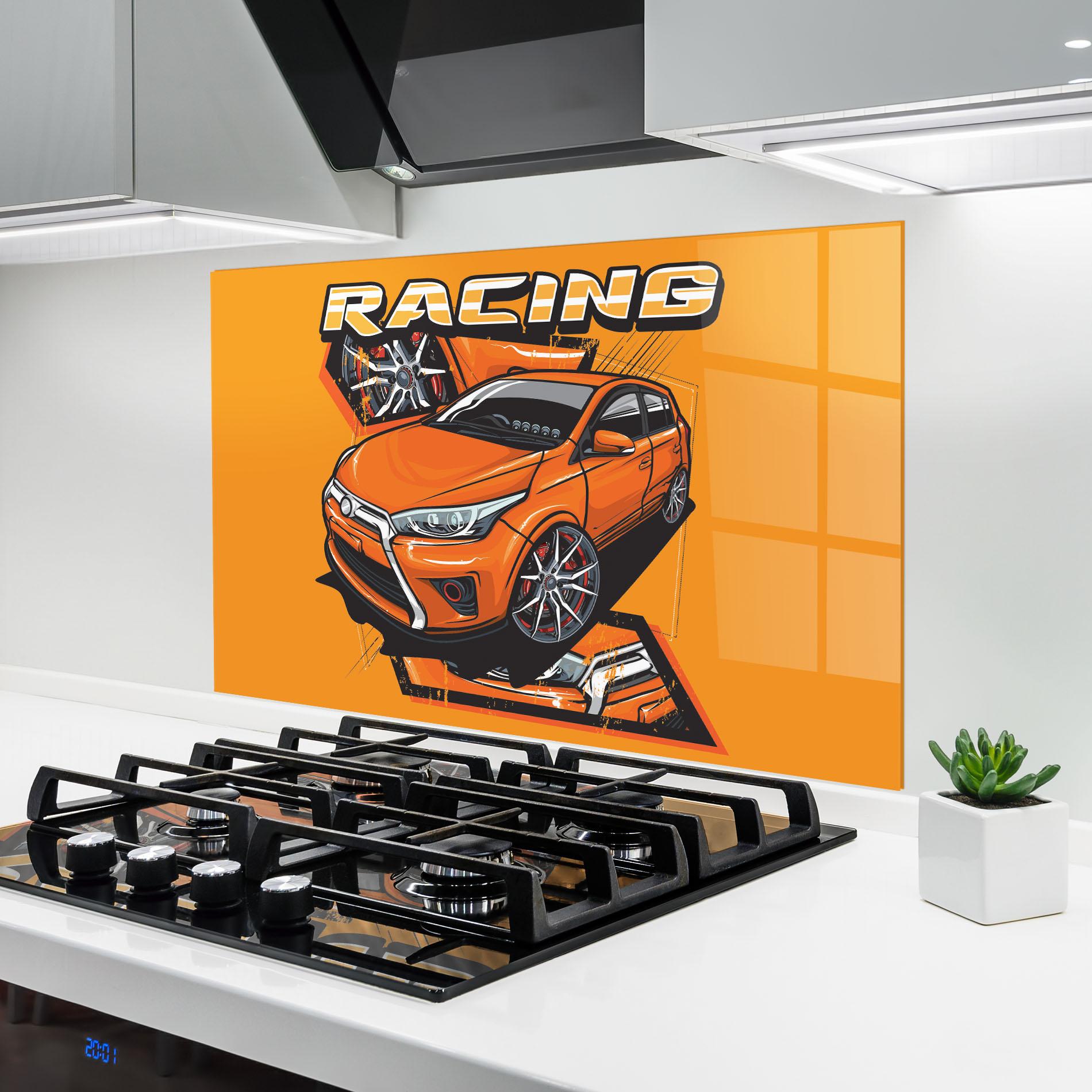 Стъклен панел за кухня Racing Orange Car mockup 6