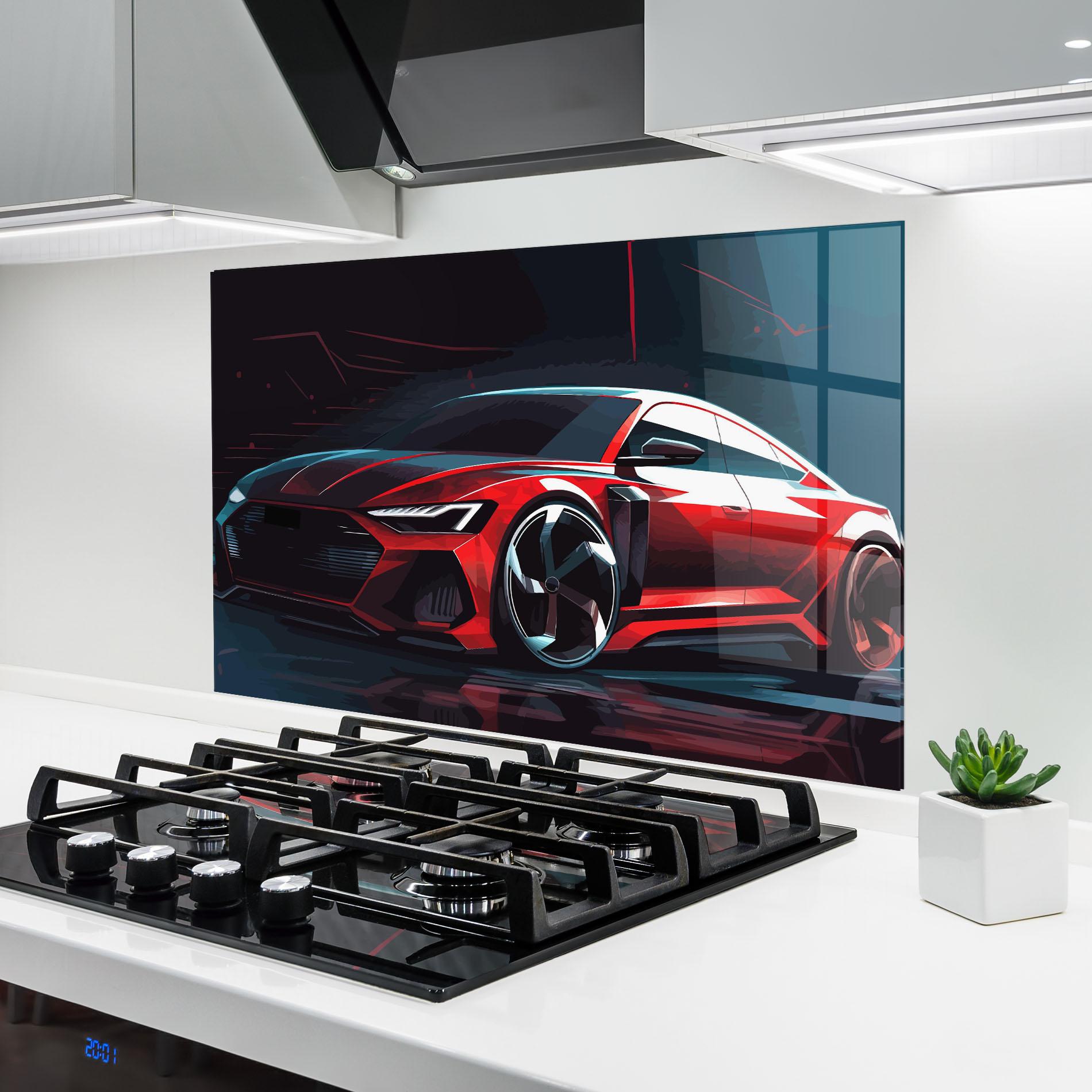 Стъклен панел за кухня Red Blue Sport Car mockup 6