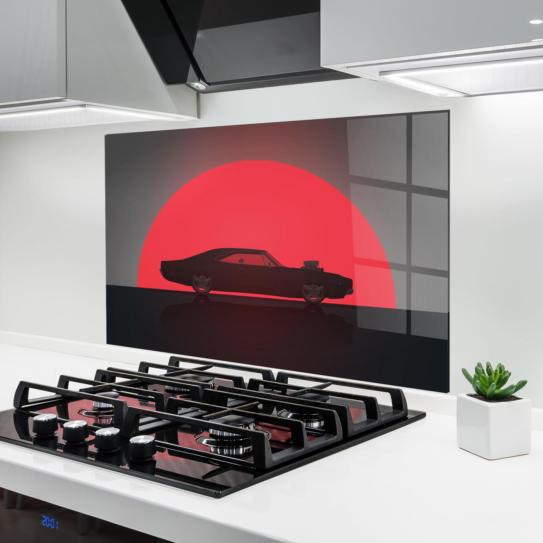 Стъклен панел за кухня Red Sun Car mockup 6