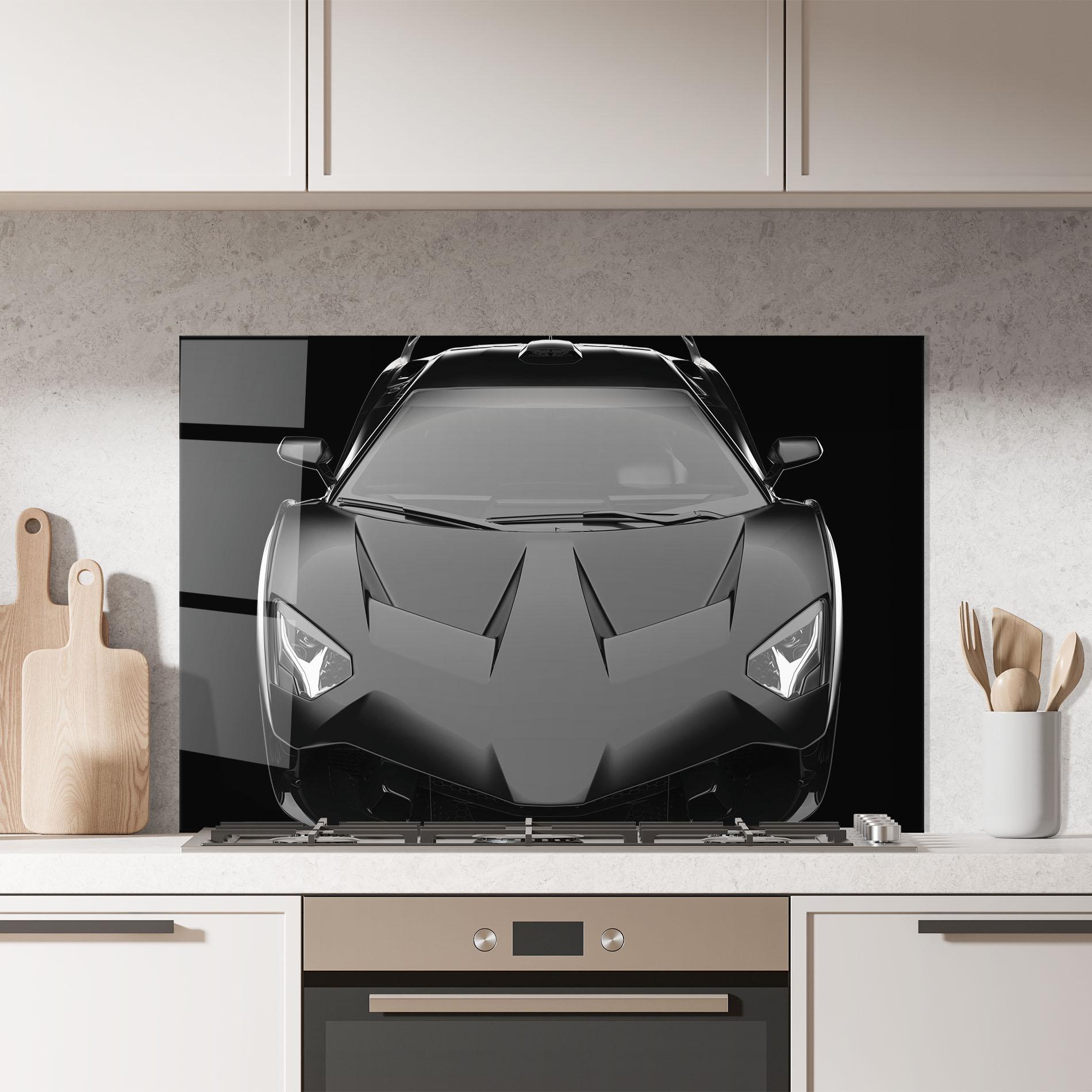 Стъклен панел за кухня Black Matte Lambo mockup 7