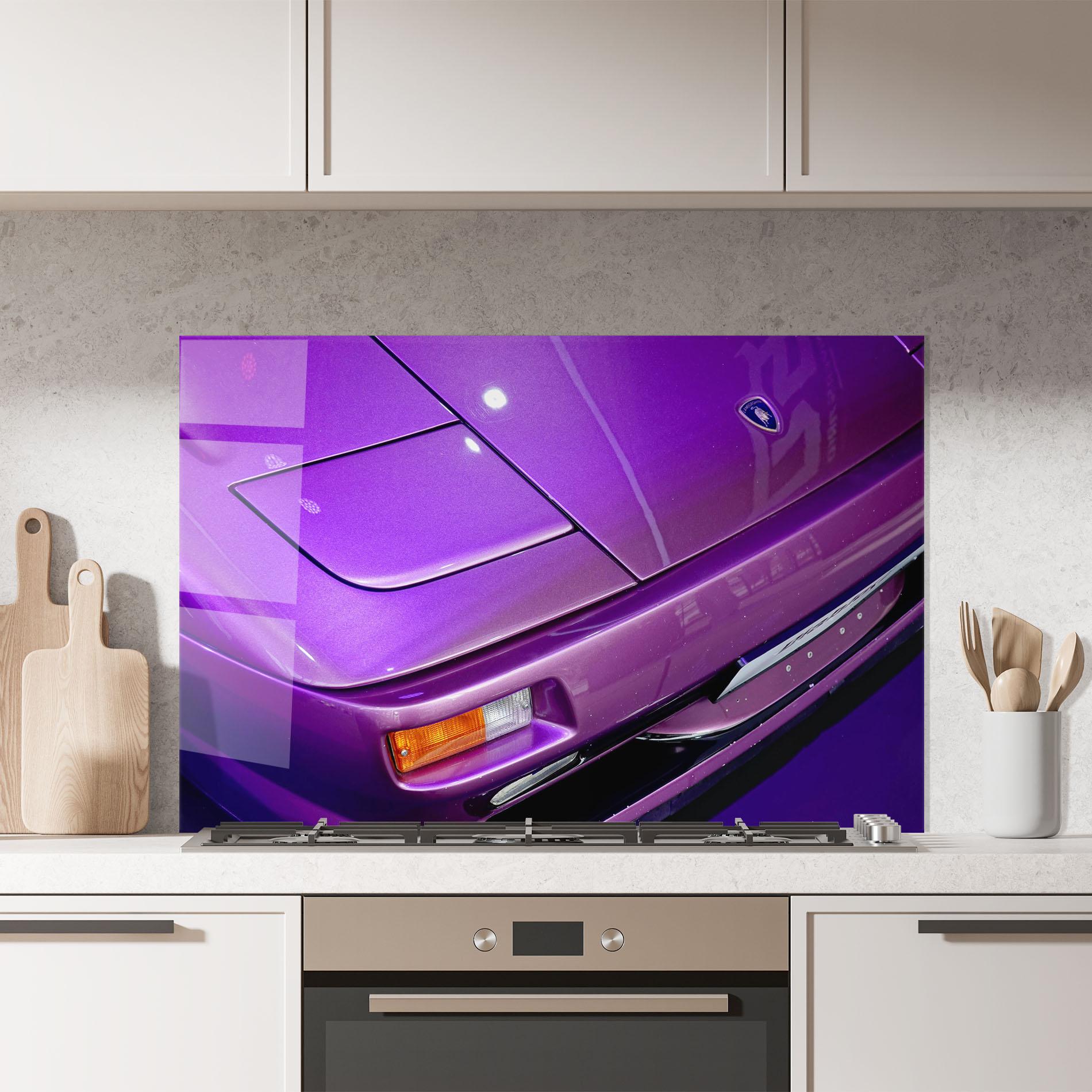 Стъклен панел за кухня Purple Lambo Headlight mockup 7
