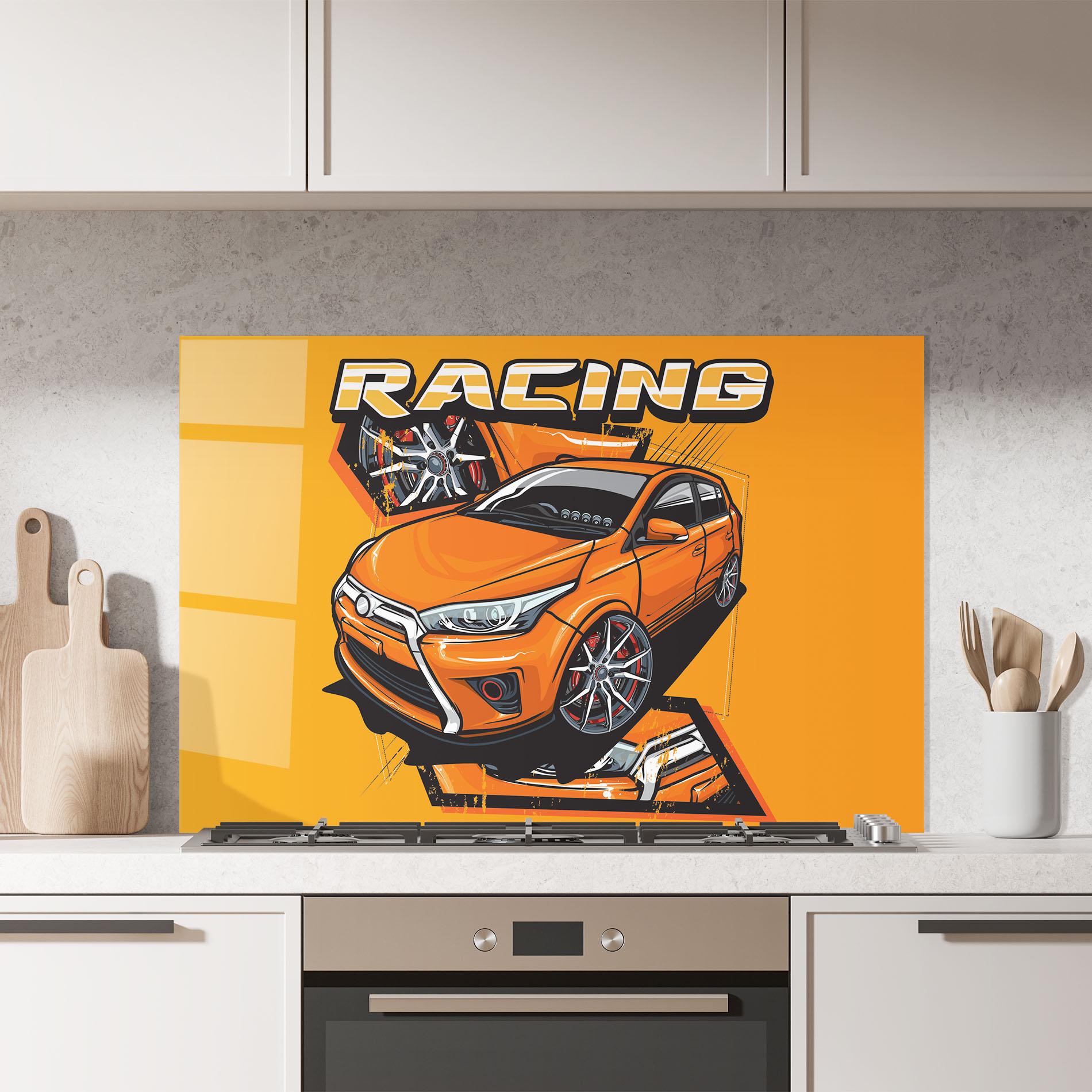 Стъклен панел за кухня Racing Orange Car mockup 7