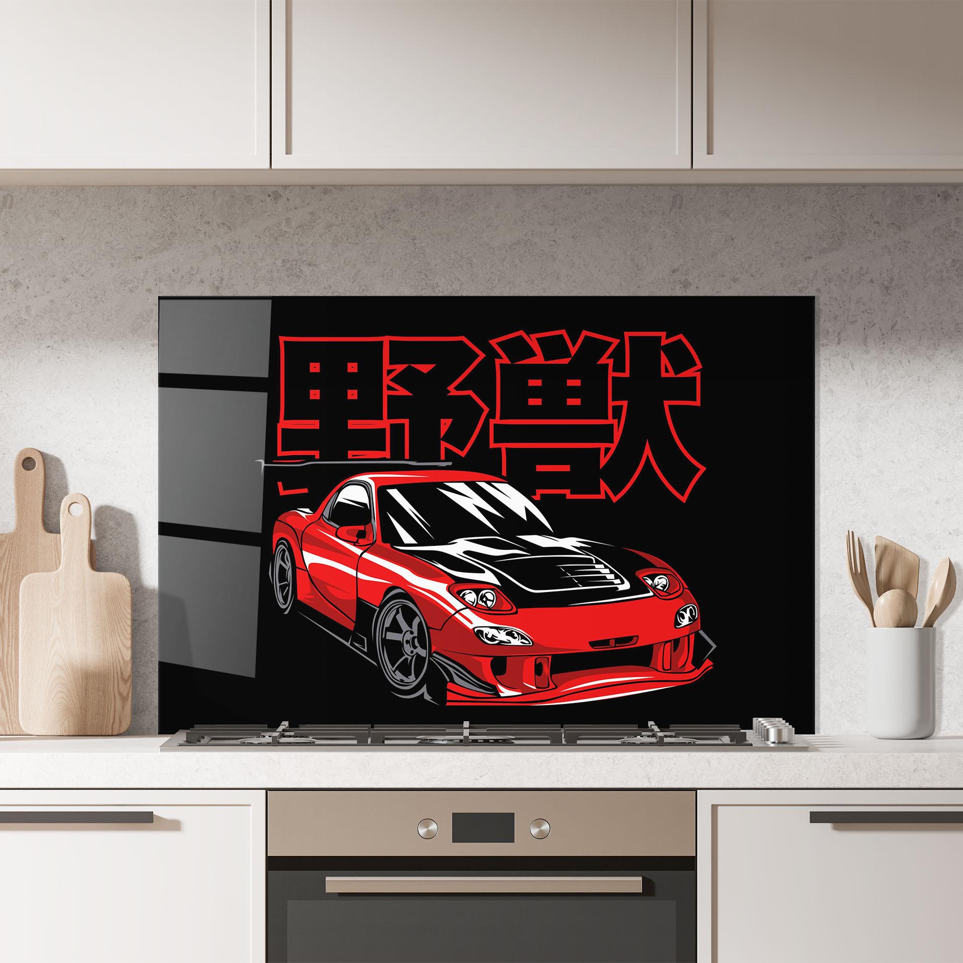 Стъклен панел за кухня Red Black Car mockup 7