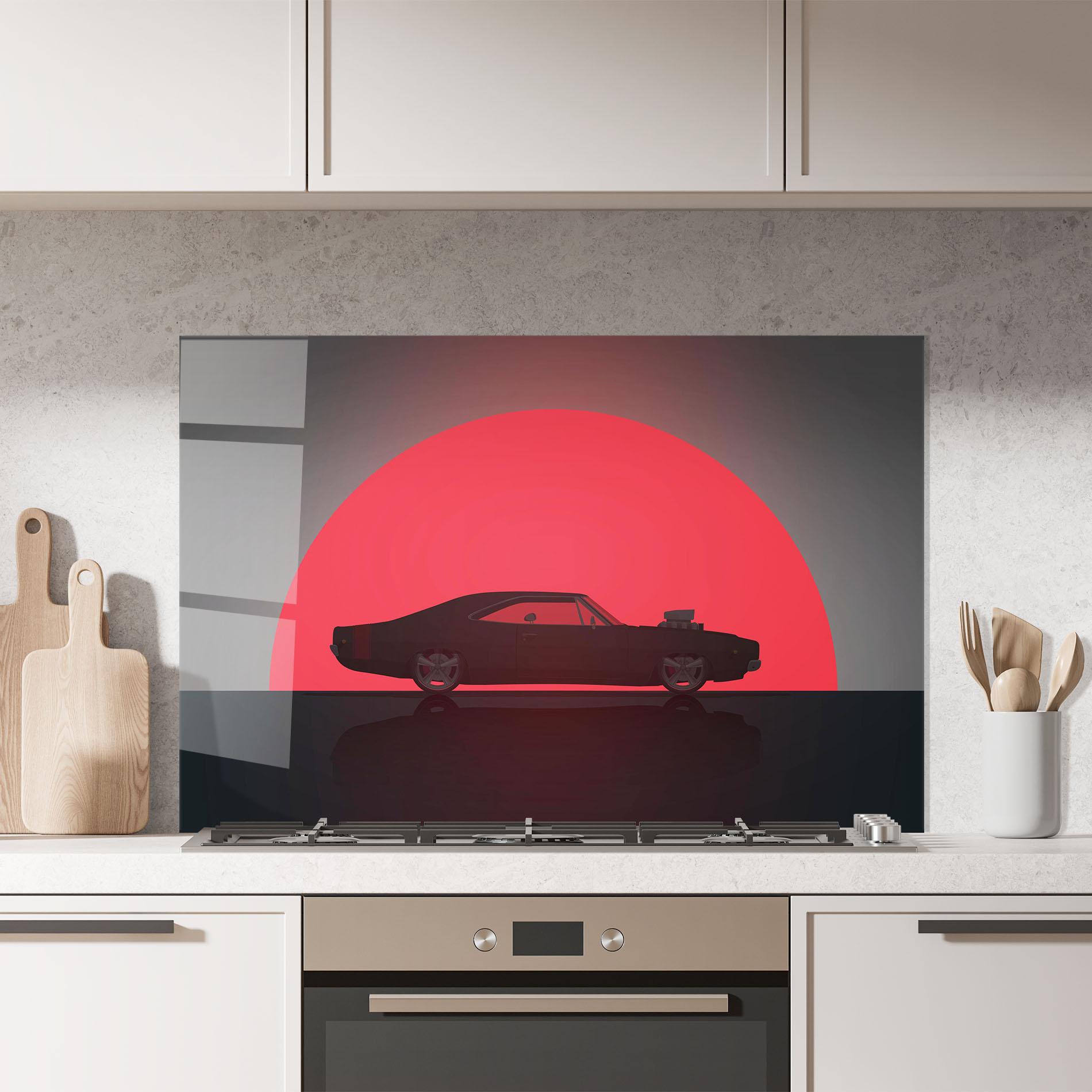 Стъклен панел за кухня Red Sun Car mockup 7