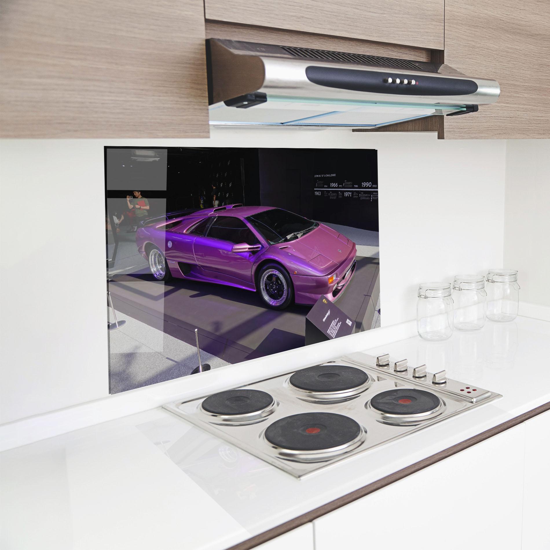 Стъклен панел за кухня Purple Lambo mockup 8