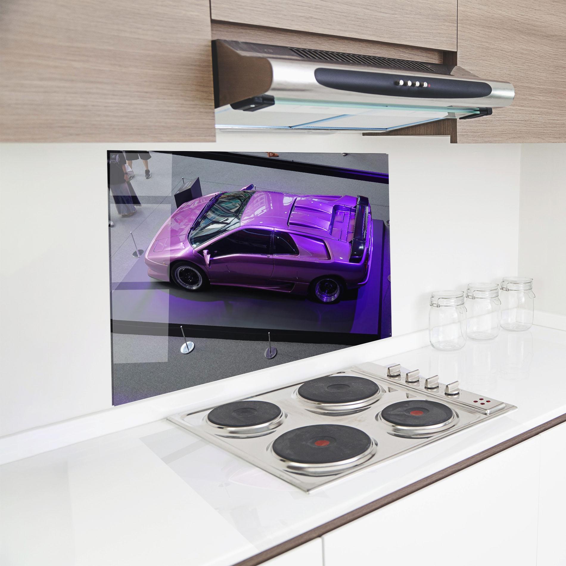 Стъклен панел за кухня Purple Old Lambo mockup 8