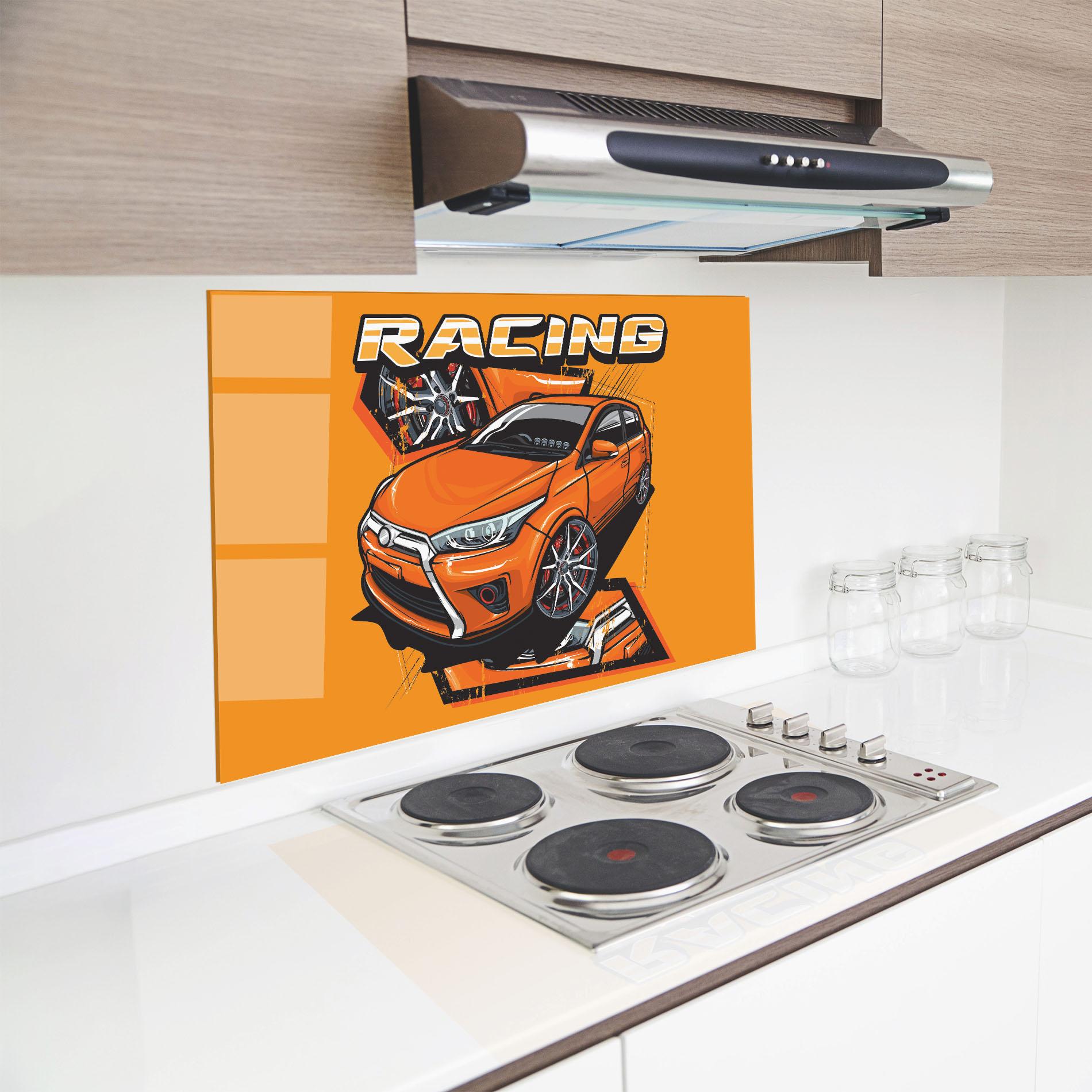 Стъклен панел за кухня Racing Orange Car mockup 8