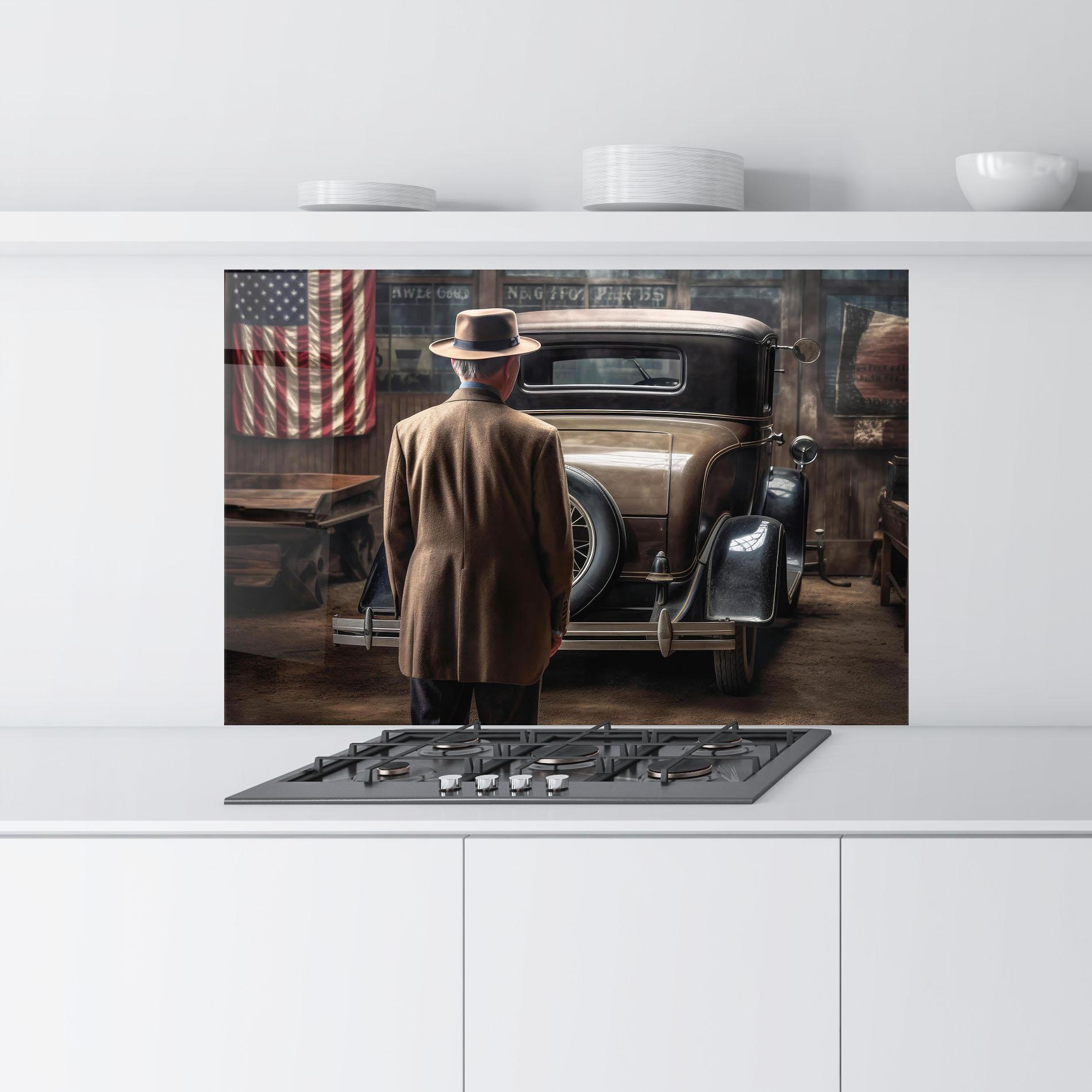 Стъклен панел за кухня American Vintage Car mockup 9