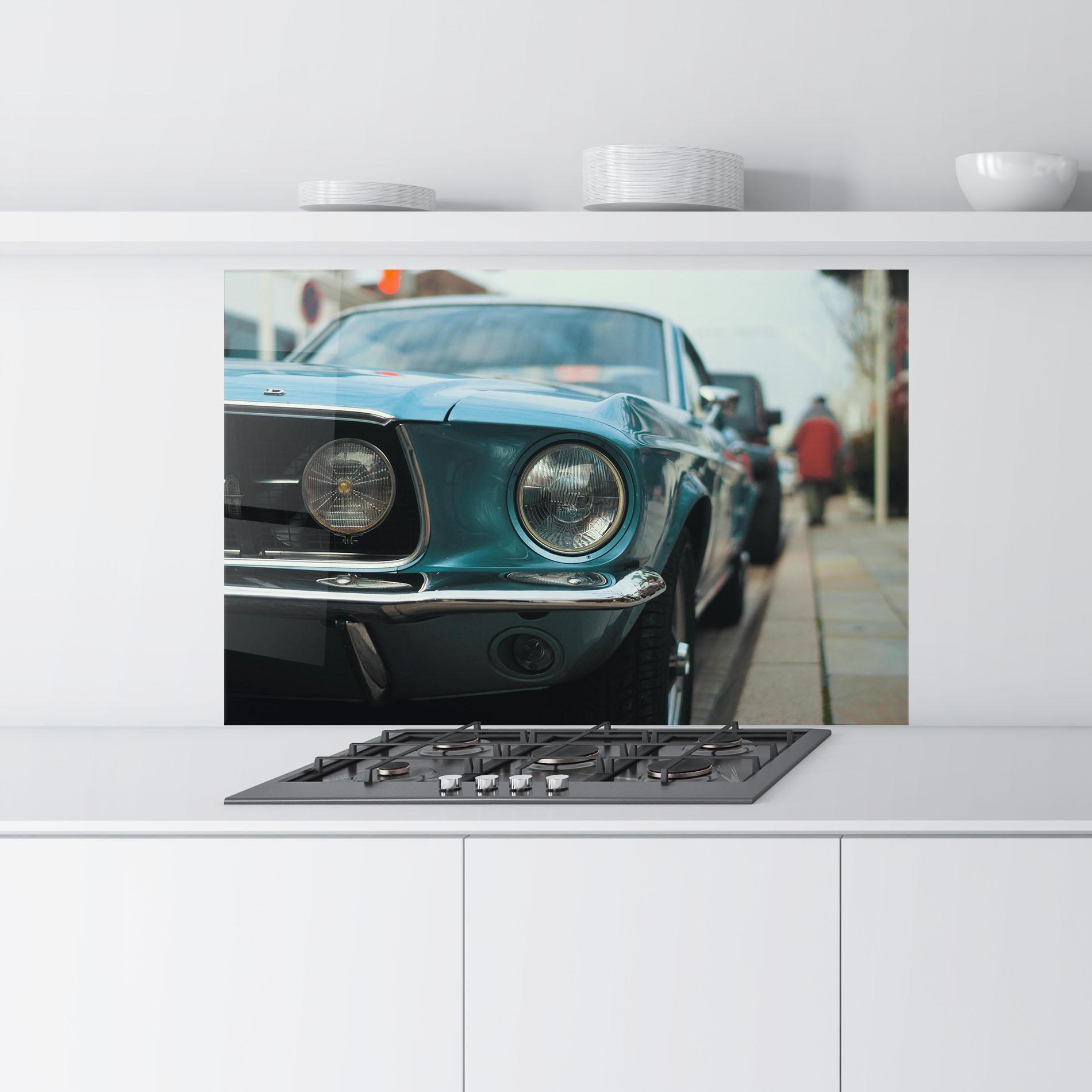 Стъклен панел за кухня Closeup Blue Car mockup 9