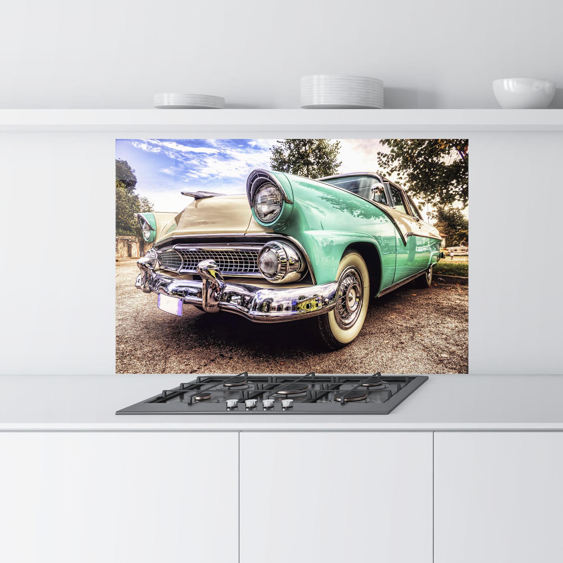 Стъклен панел за кухня Green Vintage Car mockup 9