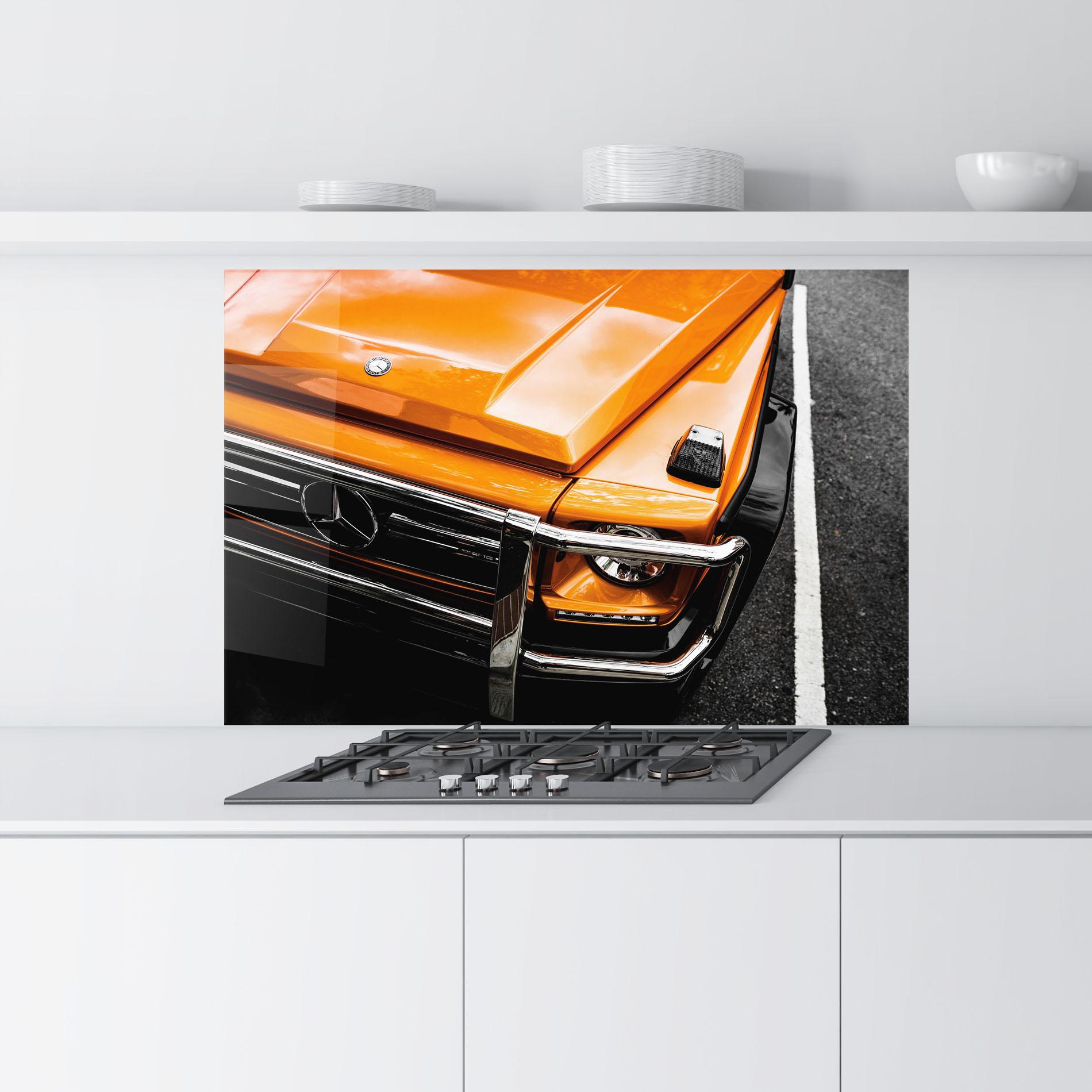 Стъклен панел за кухня Vintage Orange Car mockup 9