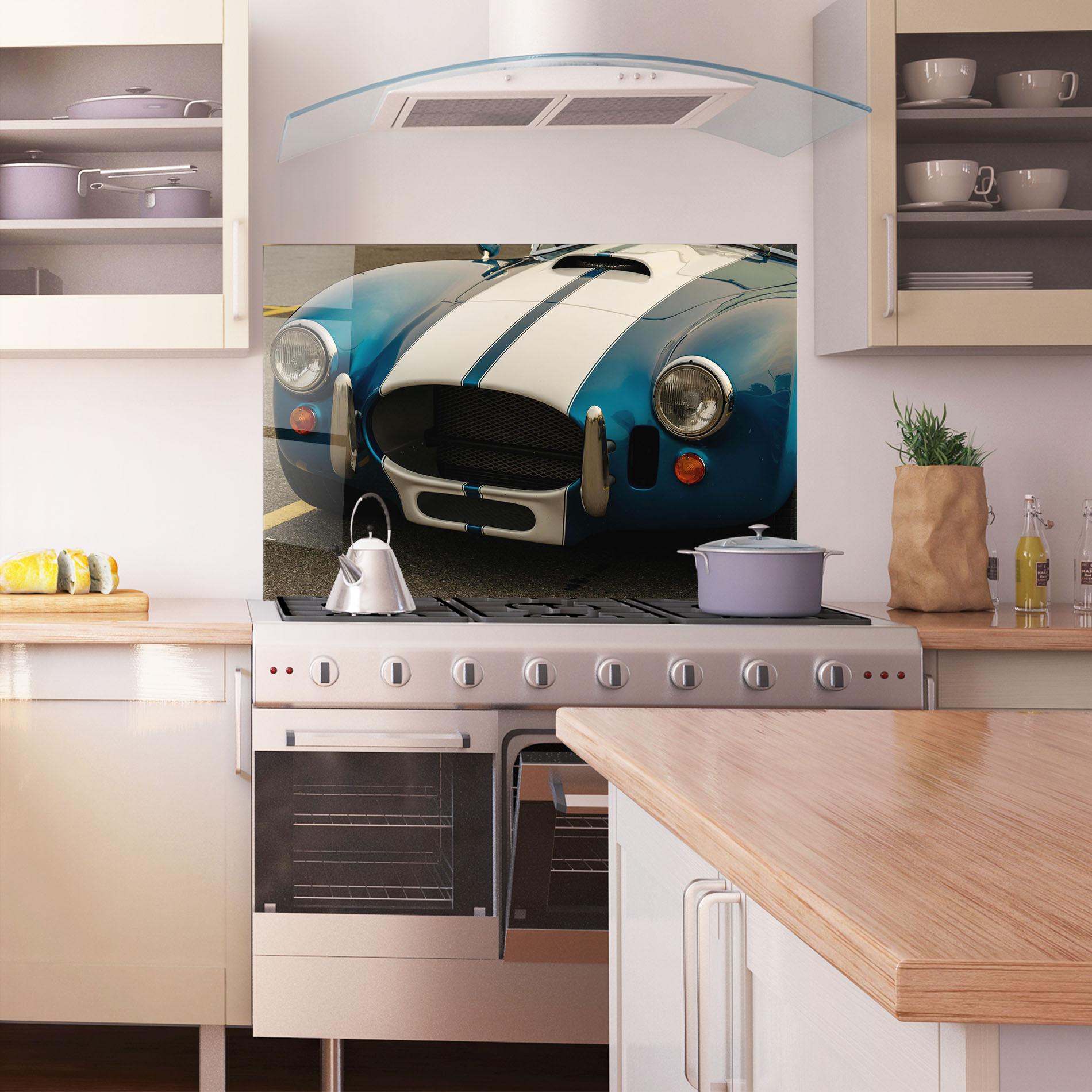Стъклен панел за кухня Blue Vintage Car mockup 1