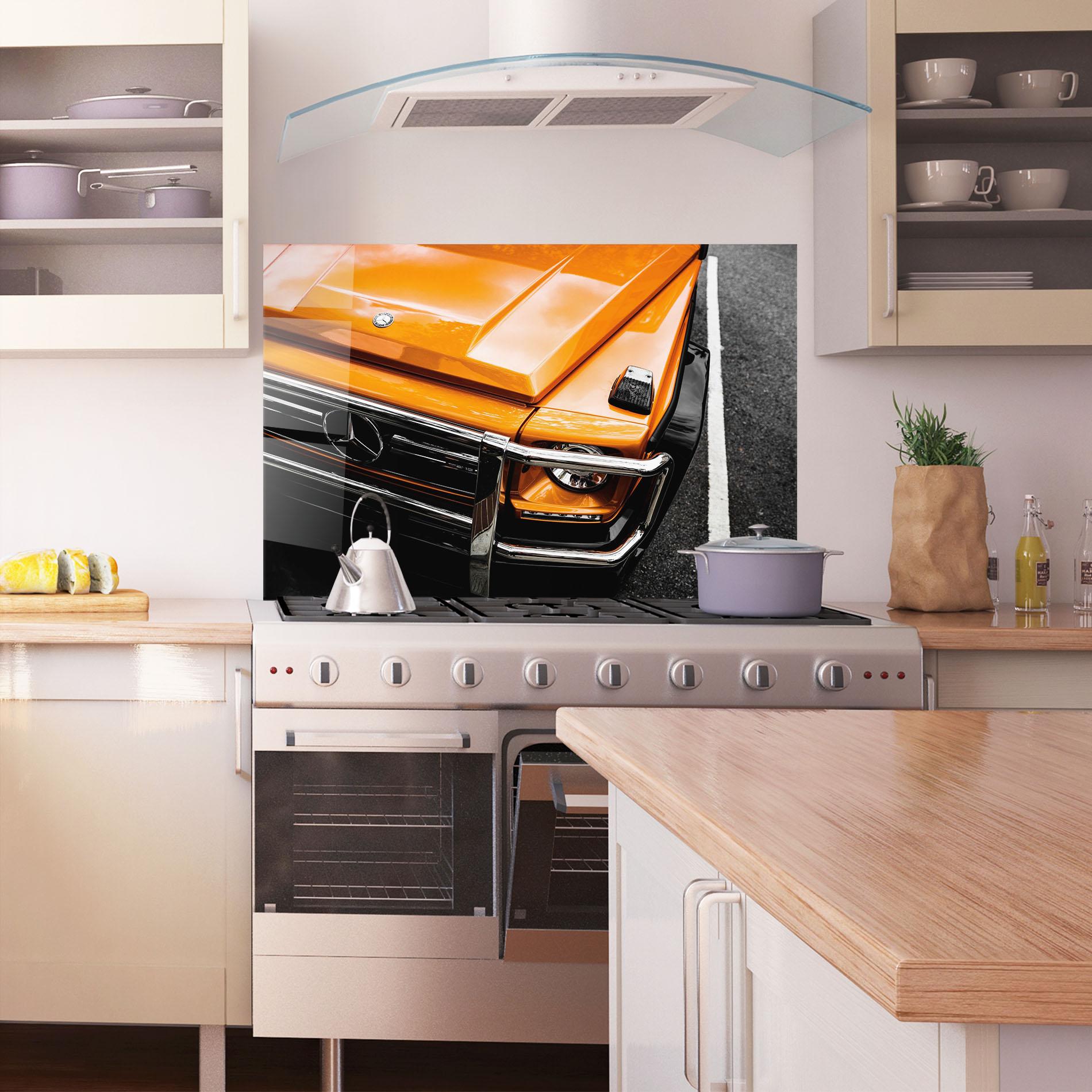 Стъклен панел за кухня Vintage Orange Car mockup 1