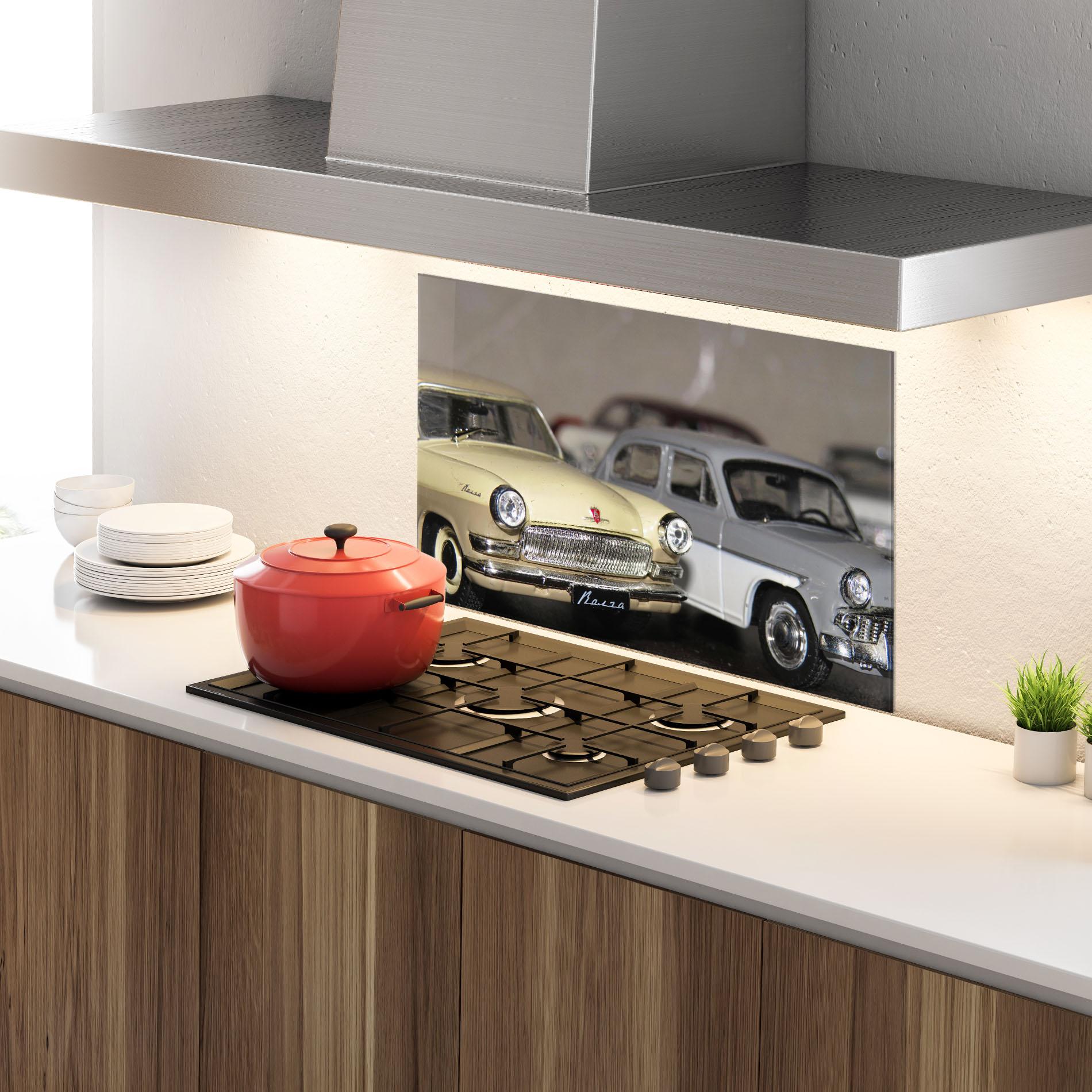 Стъклен панел за кухня Cream Grey Car mockup 4