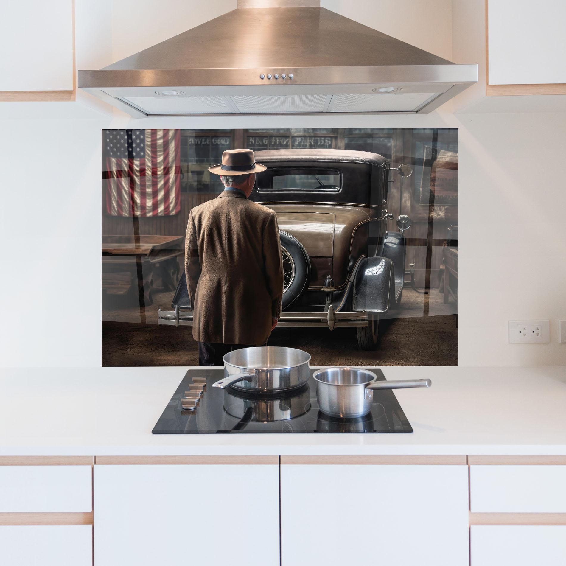 Стъклен панел за кухня American Vintage Car mockup 5