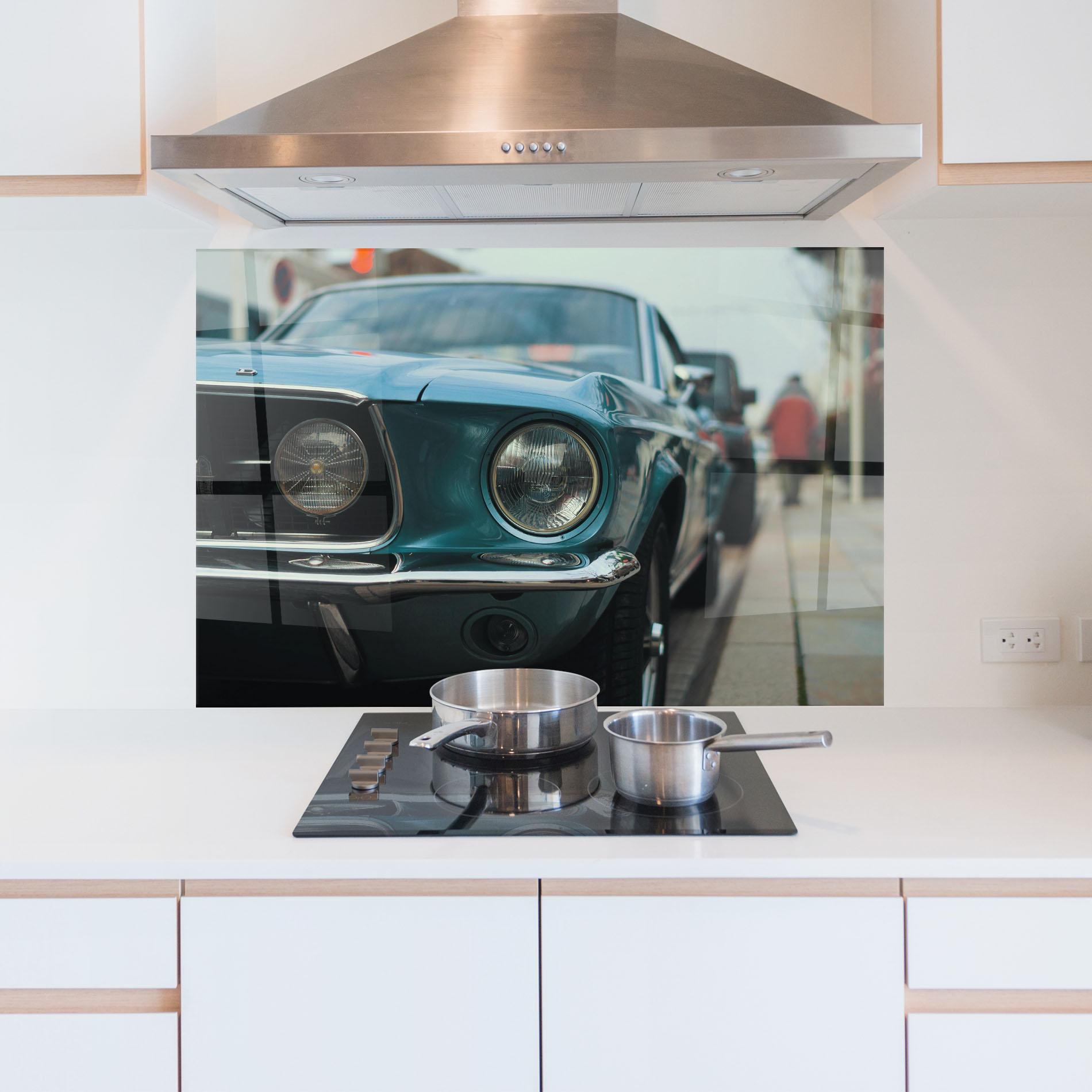 Стъклен панел за кухня Closeup Blue Car mockup 5