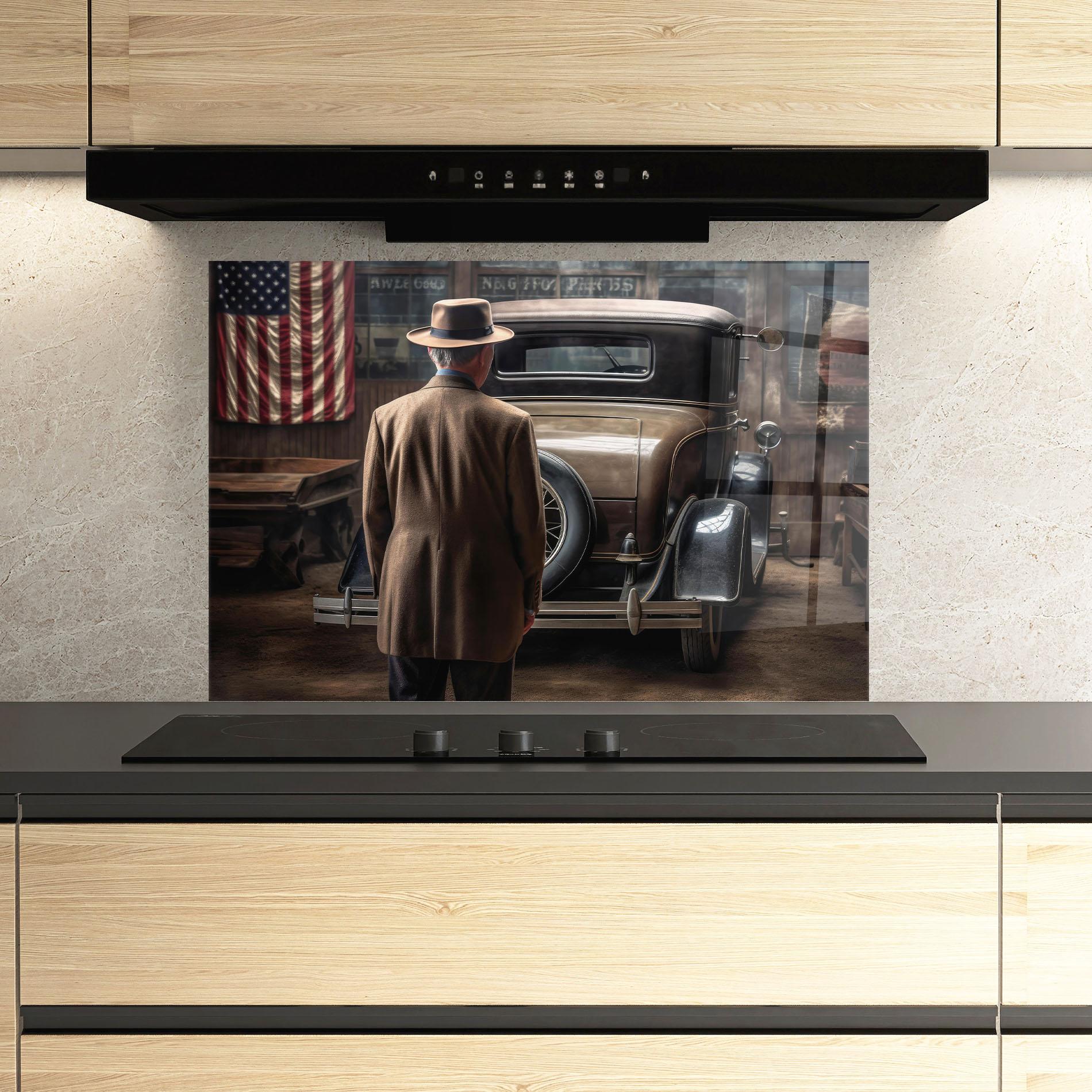 Стъклен панел за кухня American Vintage Car mockup 3