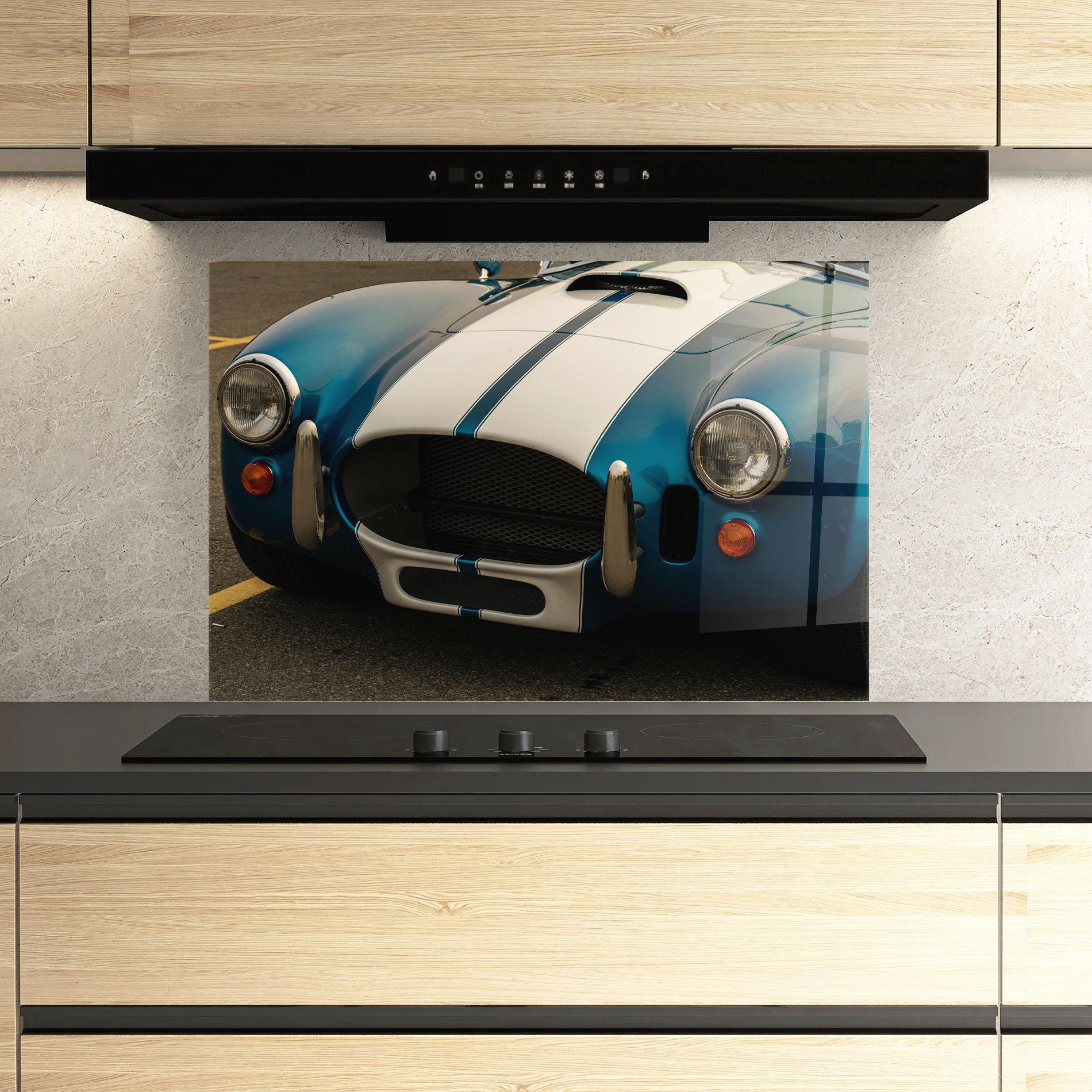 Стъклен панел за кухня Blue Vintage Car mockup 3