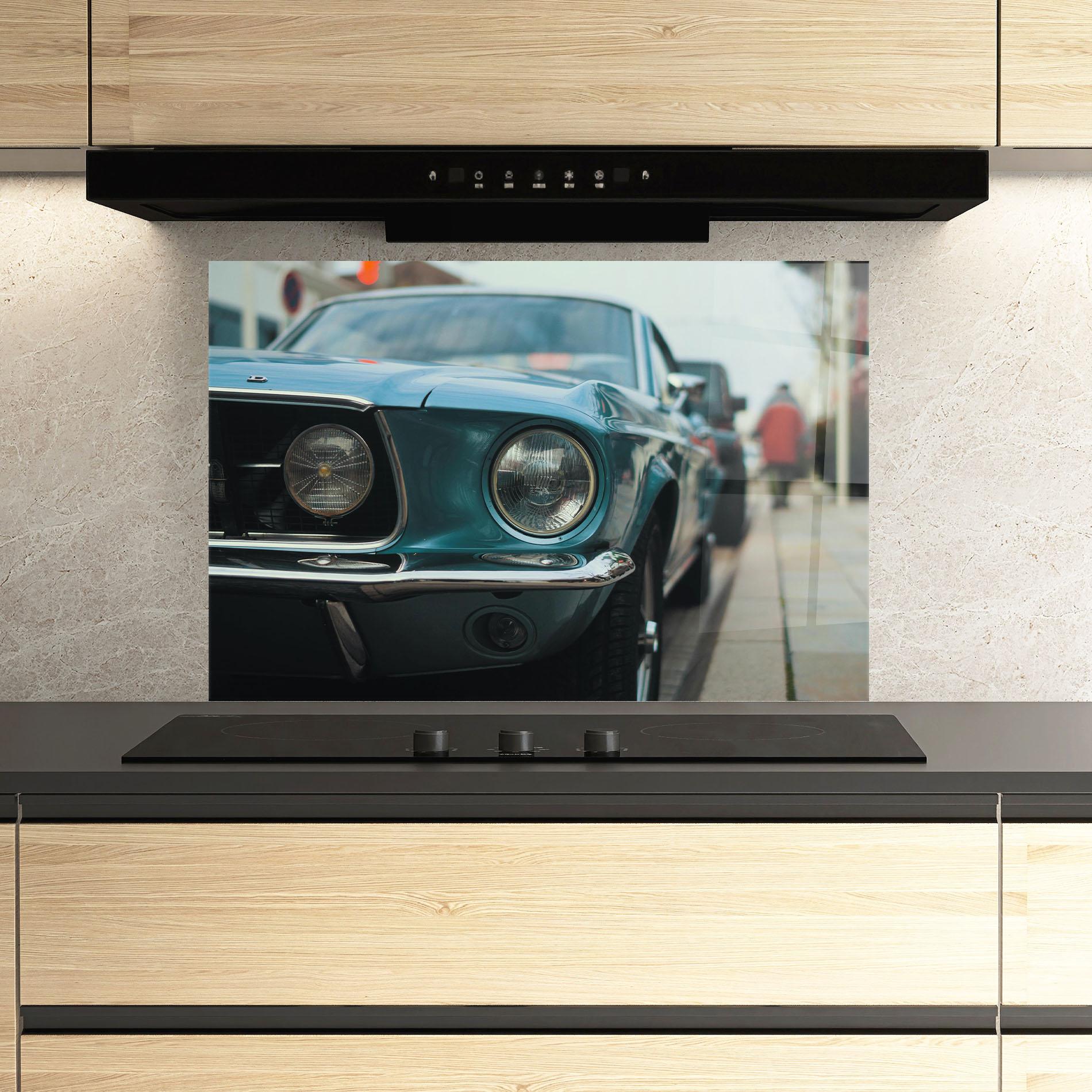 Стъклен панел за кухня Closeup Blue Car mockup 3