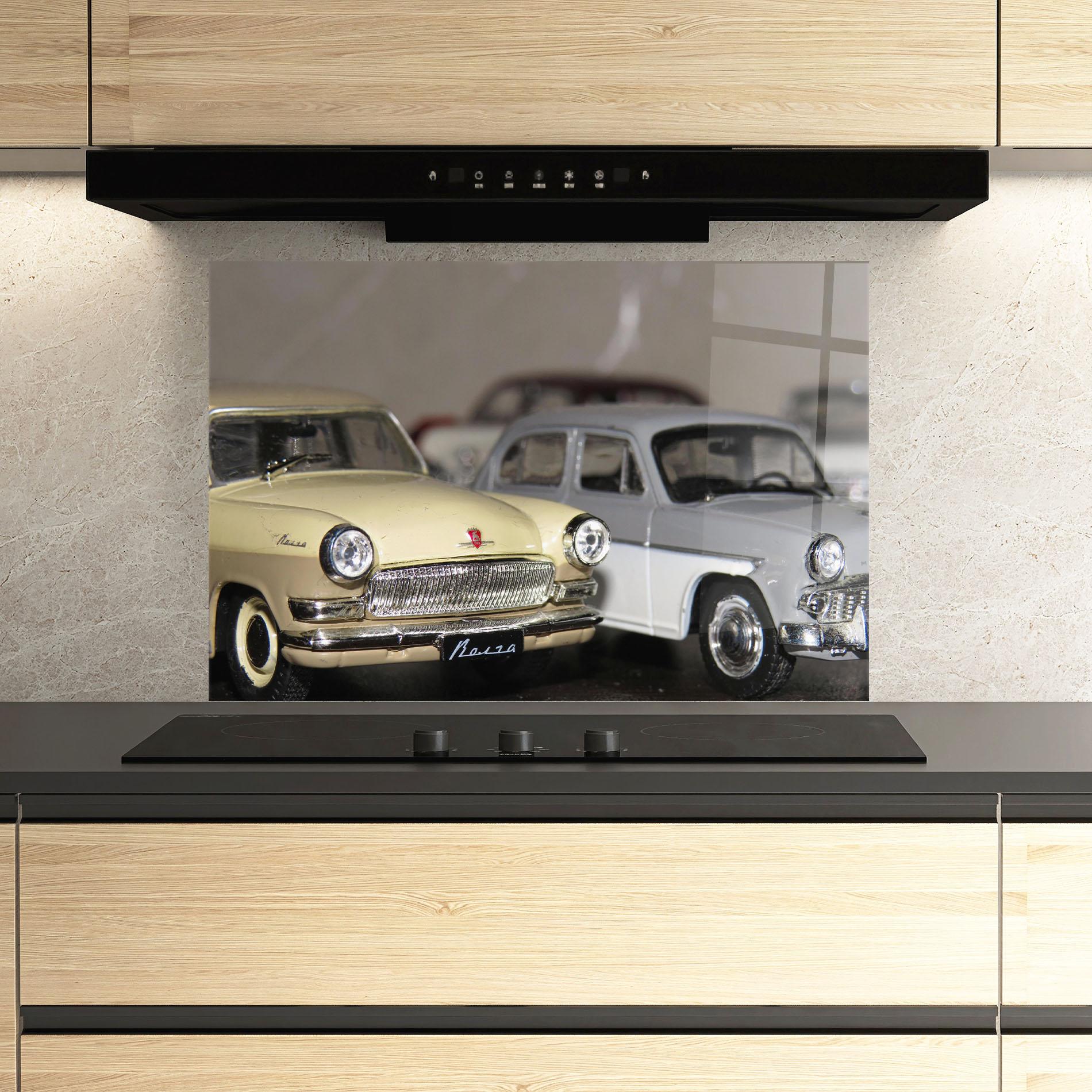 Стъклен панел за кухня Cream Grey Car mockup 3