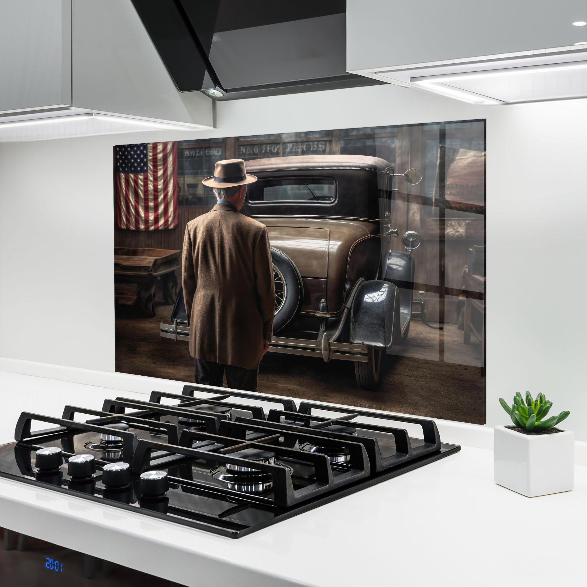 Стъклен панел за кухня American Vintage Car mockup 6