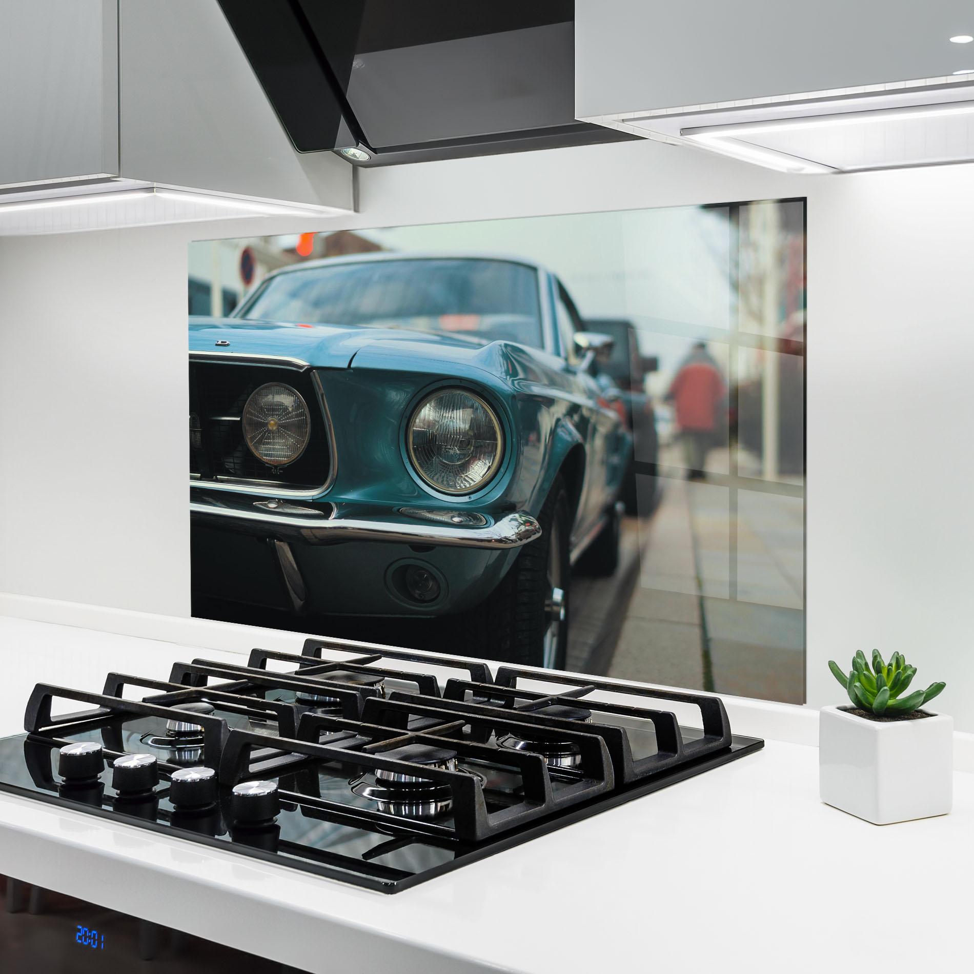 Стъклен панел за кухня Closeup Blue Car mockup 6