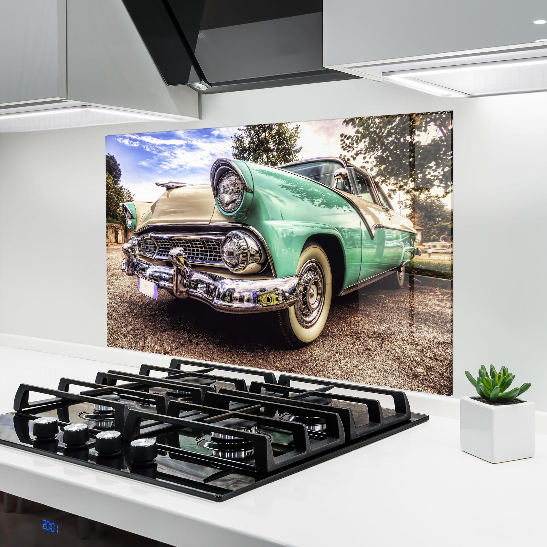 Стъклен панел за кухня Green Vintage Car mockup 6