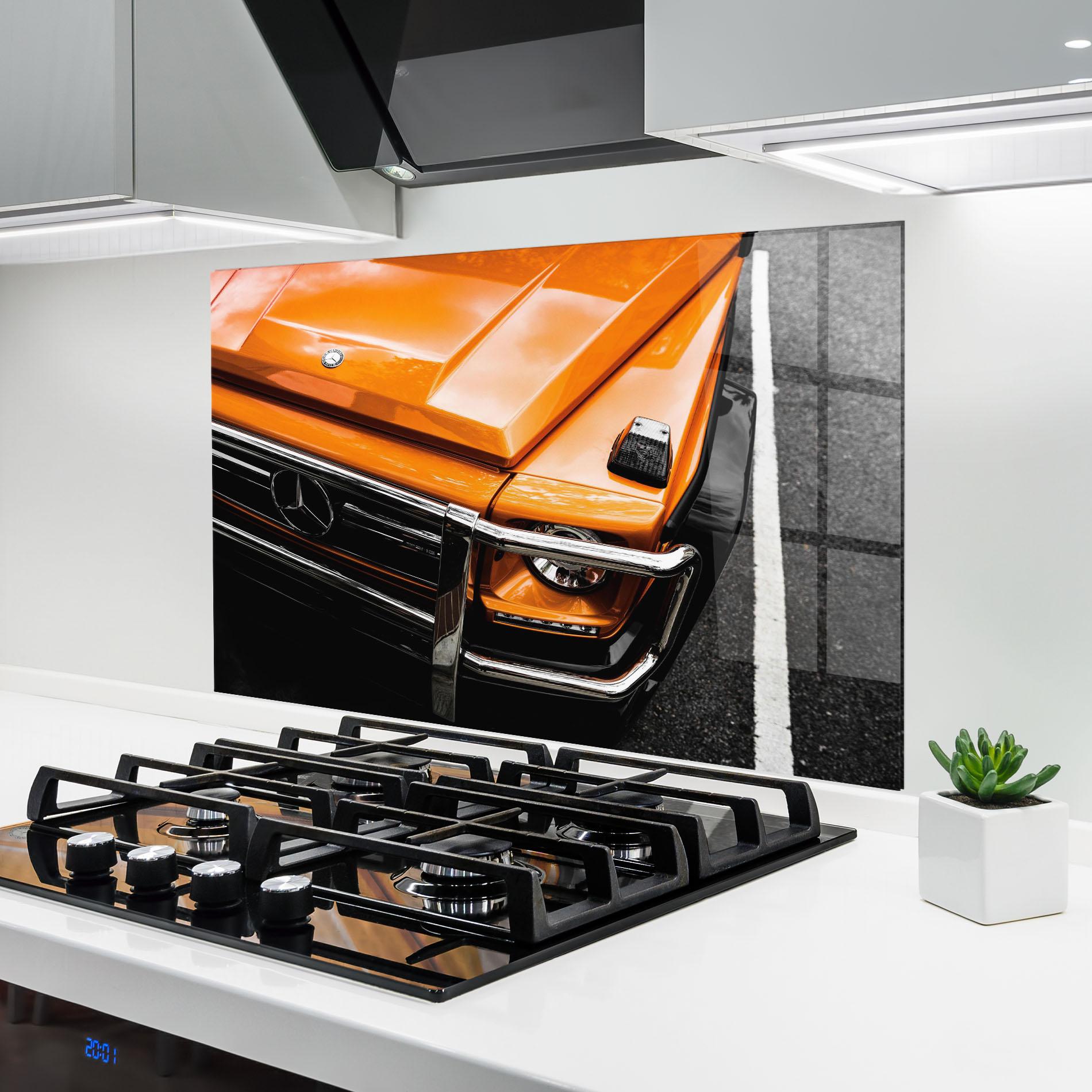 Стъклен панел за кухня Vintage Orange Car mockup 6