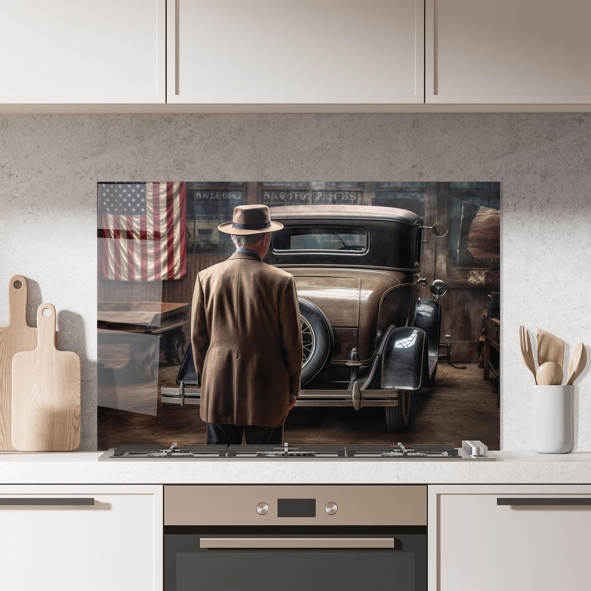 Стъклен панел за кухня American Vintage Car mockup 7
