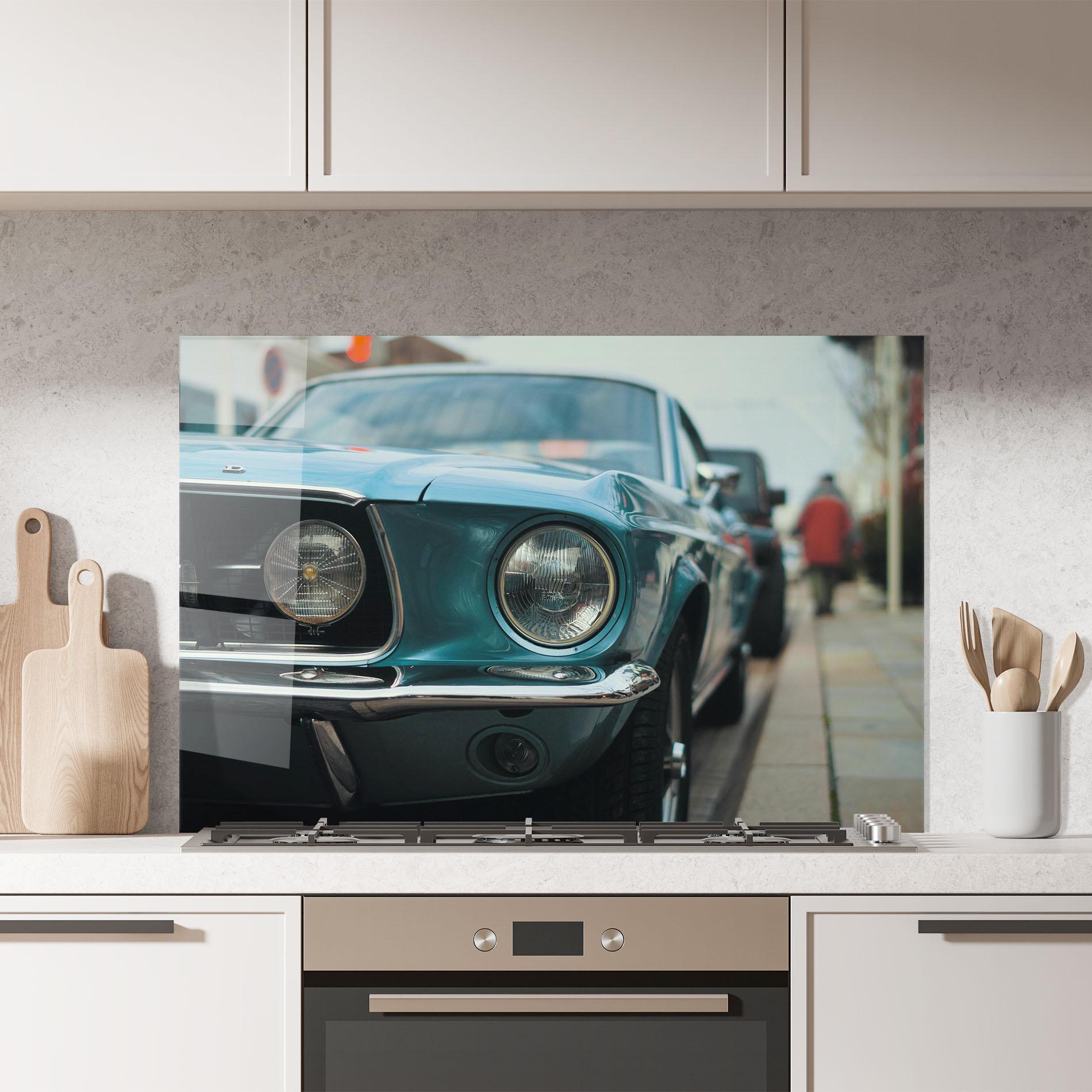 Стъклен панел за кухня Closeup Blue Car mockup 7